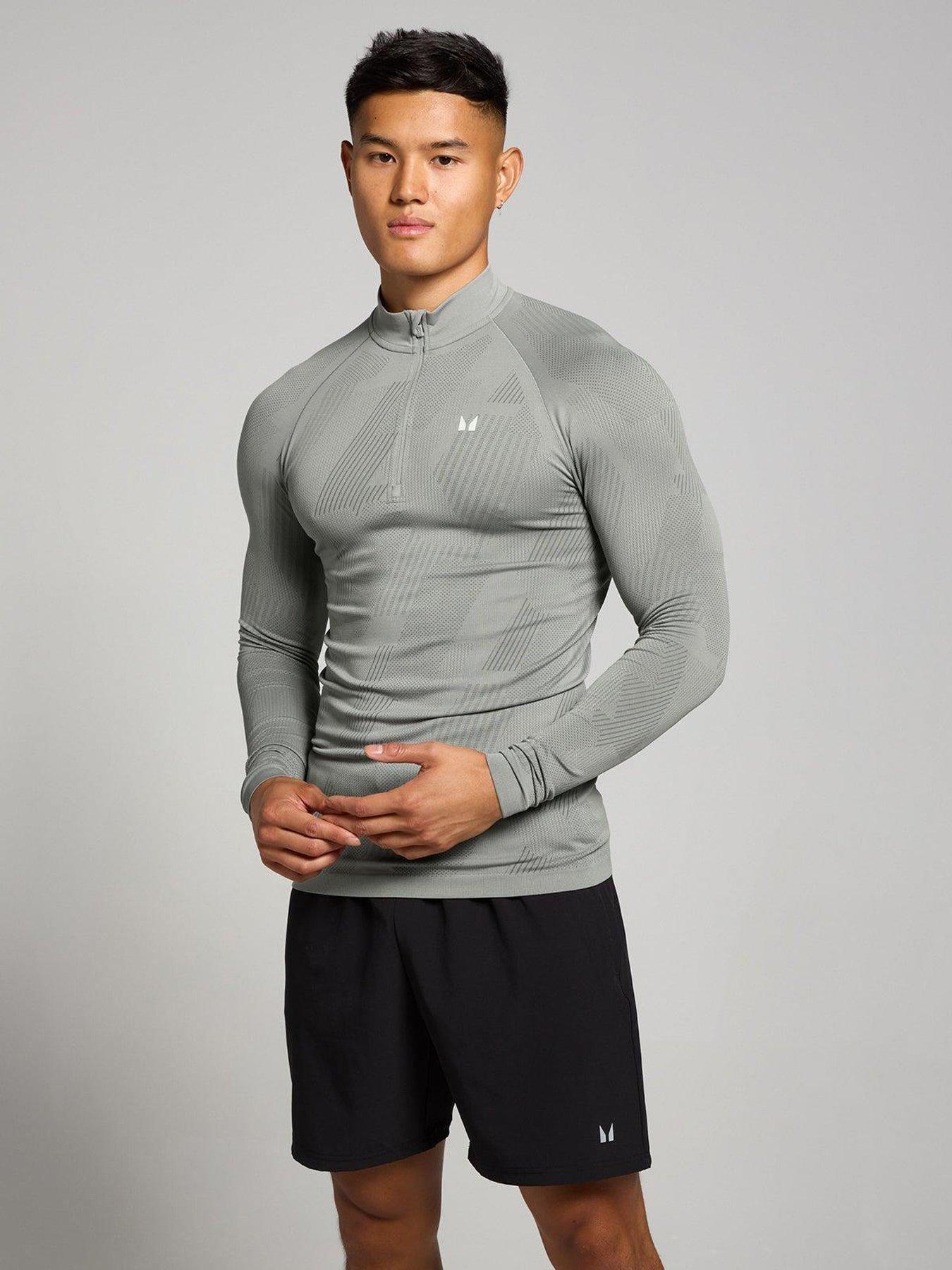 MyProtein Mens Training Pillar Graphic Seamless 1/4 Zip - Grey