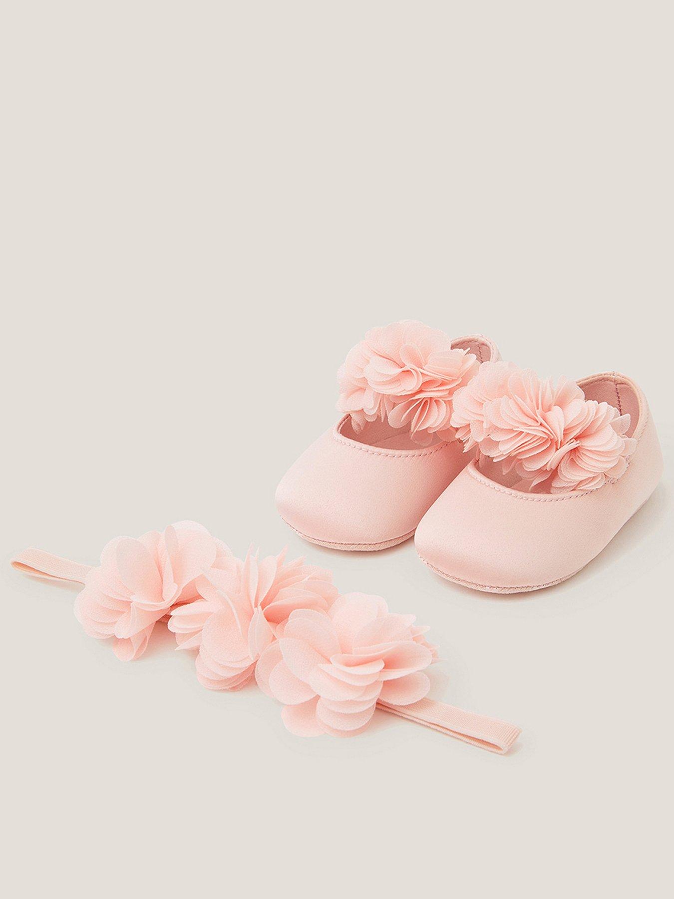 Monsoon Baby Girls Pom Flower Booties And Bando Set, Pink, Size 0-3 Months