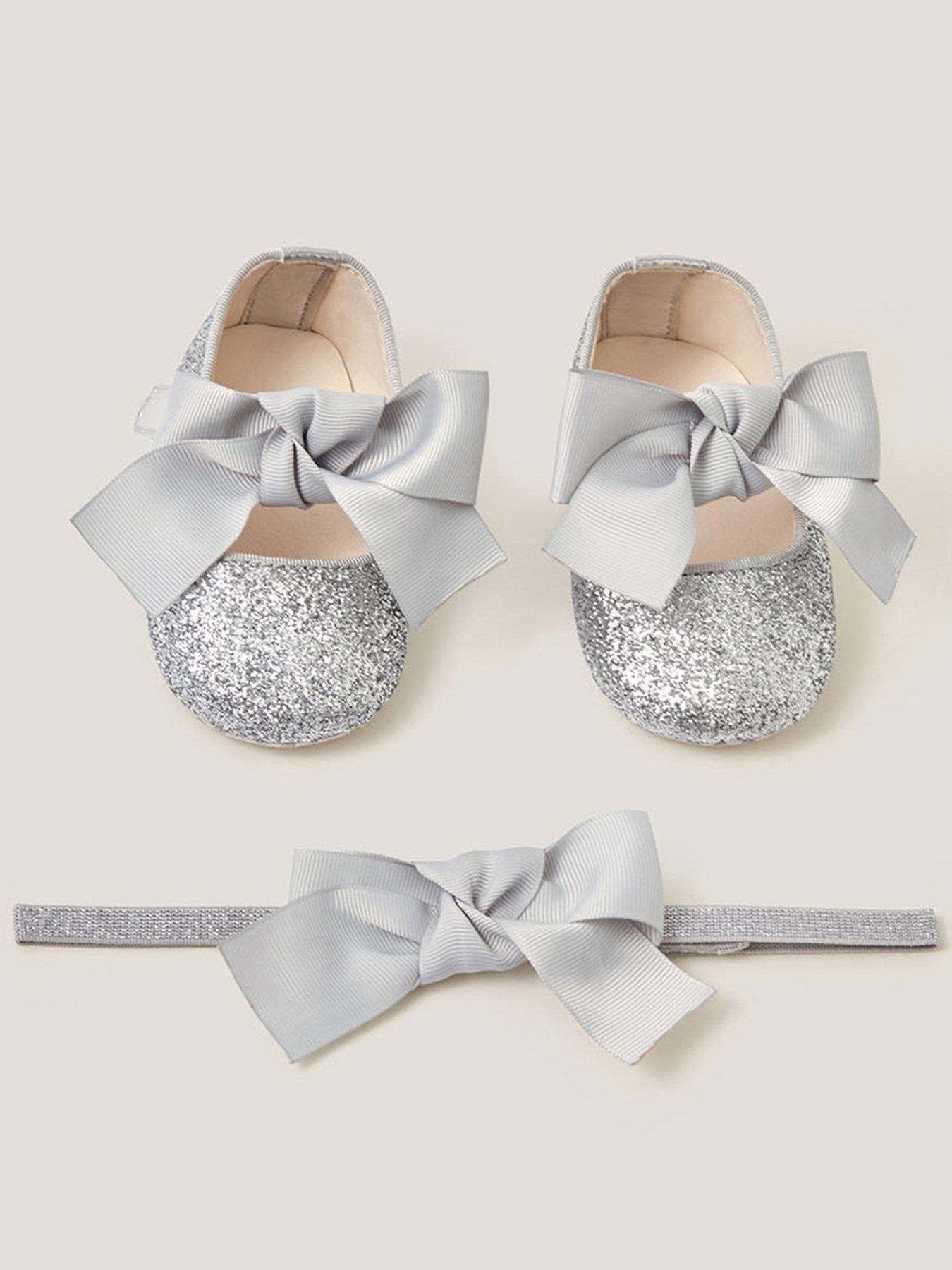 Monsoon Baby Girls Metallic Booties  &  Bando Set - Silver