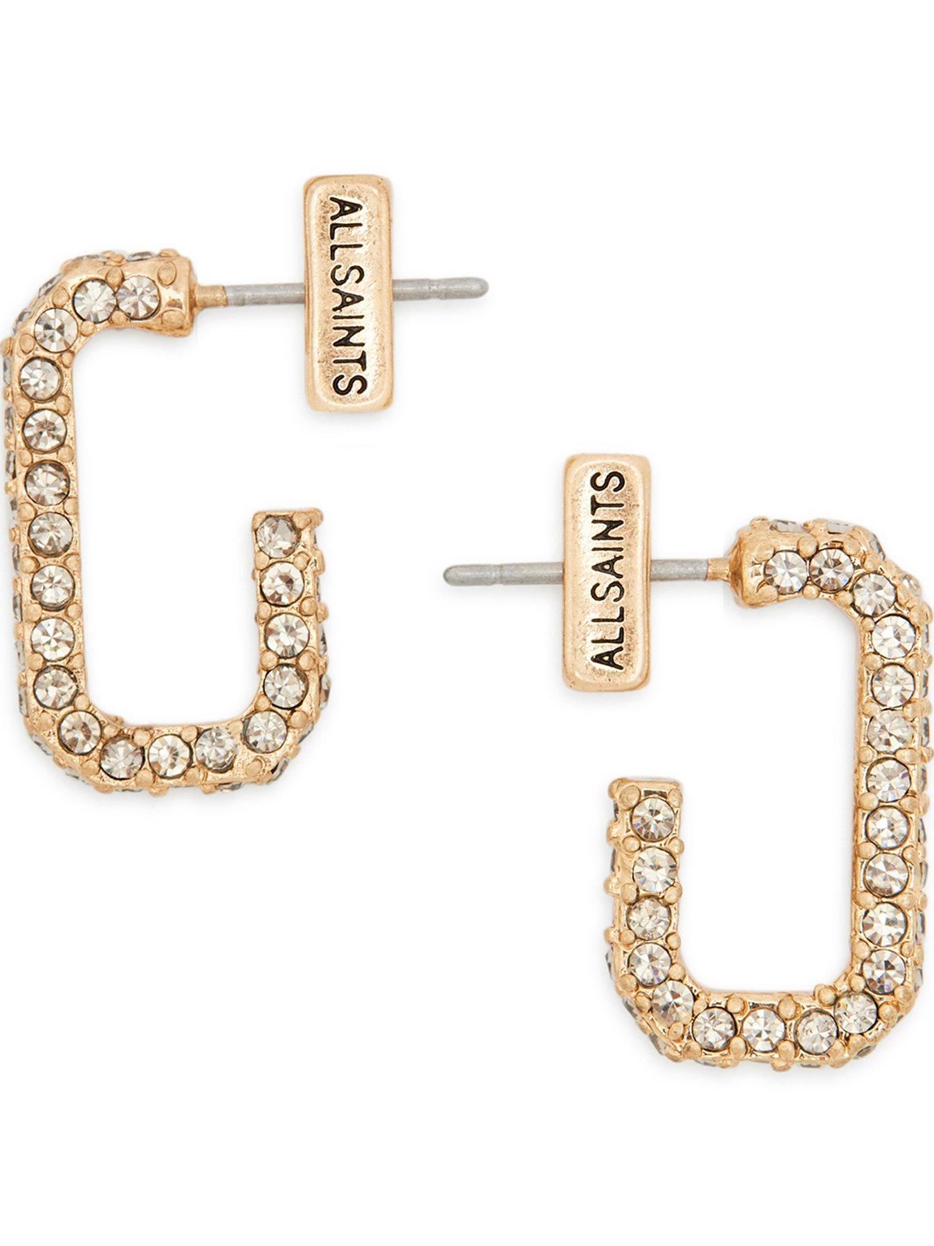 AllSaints Brass Pave Hex Rectangle Huggie Earrings - Gold