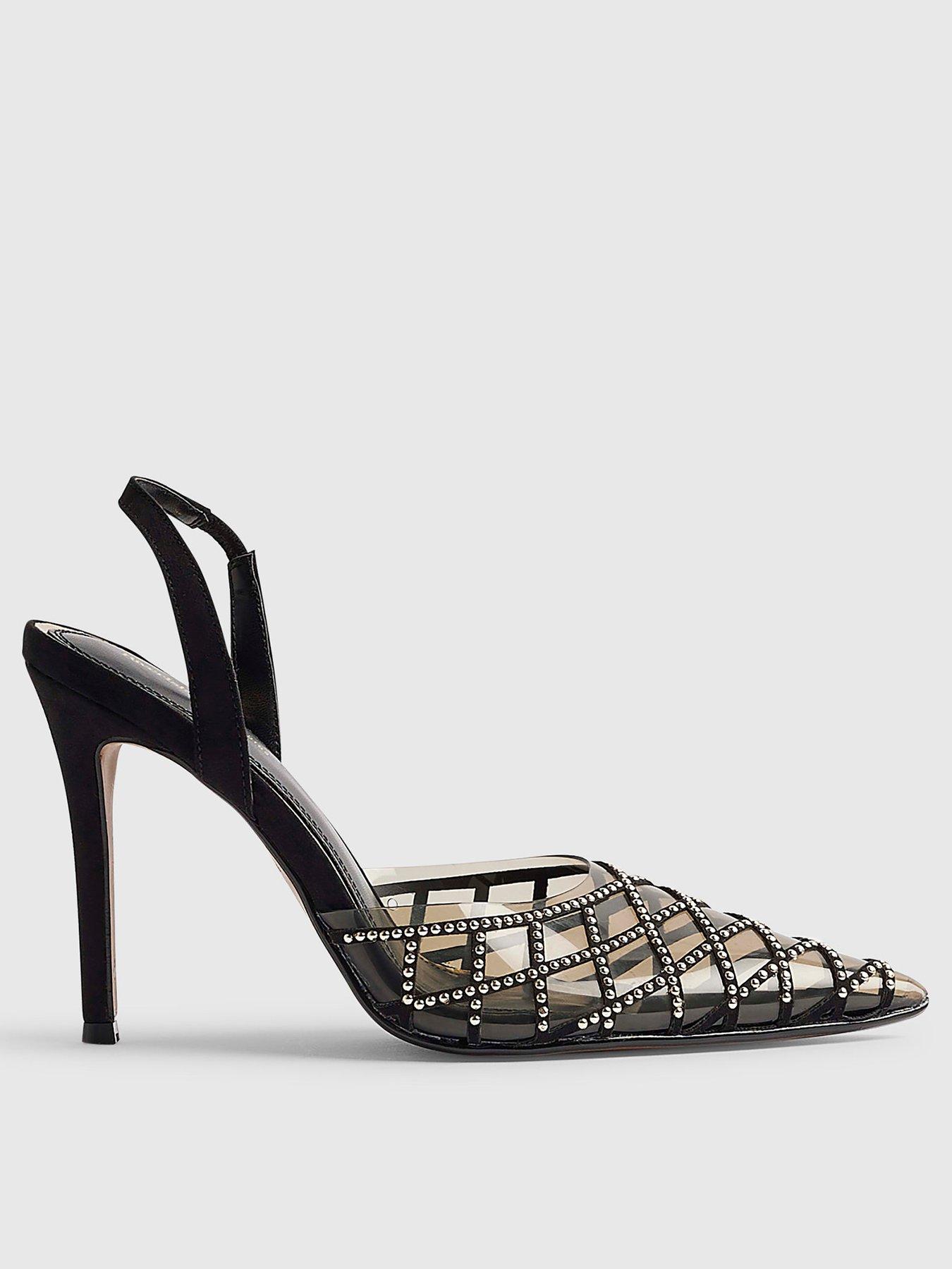 Image 2 of 6 of River Island Black Studded Perspex Court Slingback Heels