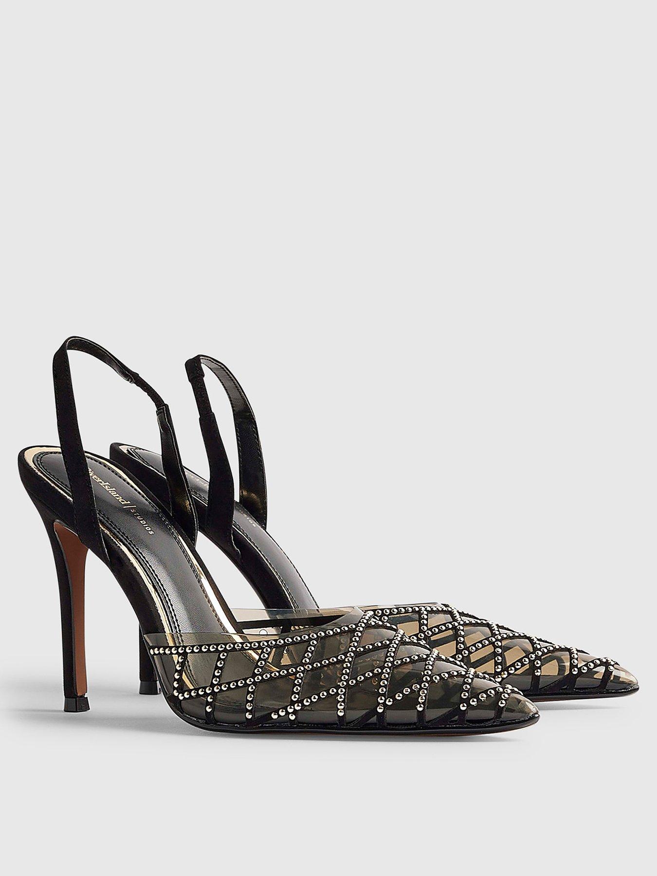 Image 3 of 6 of River Island Black Studded Perspex Court Slingback Heels