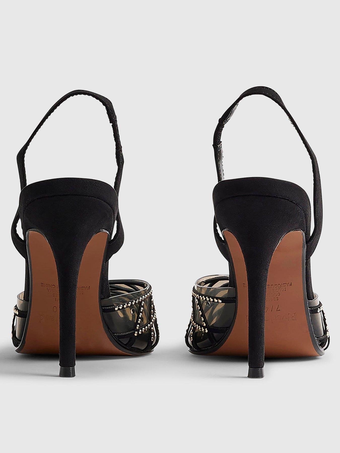 Image 4 of 6 of River Island Black Studded Perspex Court Slingback Heels
