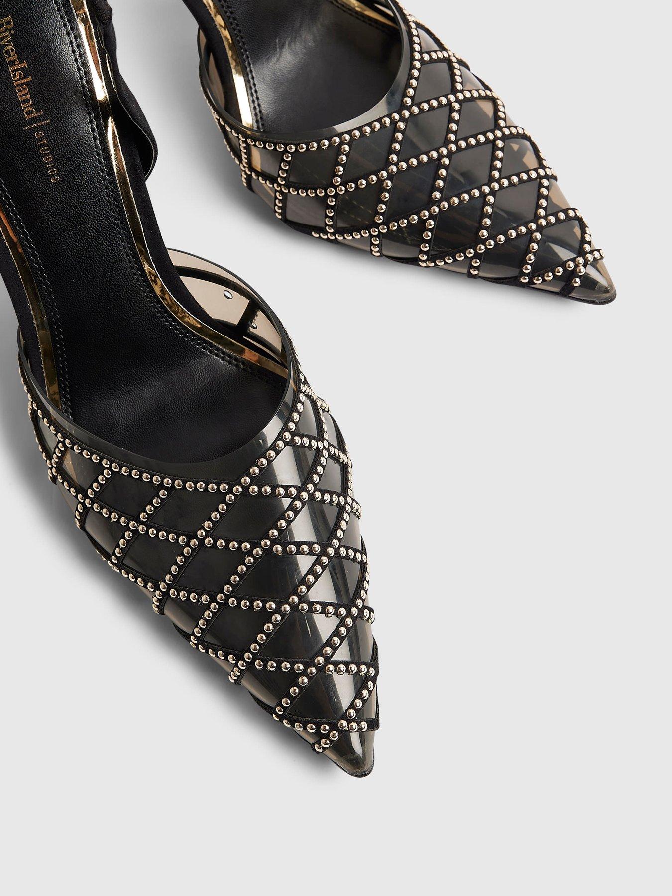 Image 6 of 6 of River Island Black Studded Perspex Court Slingback Heels
