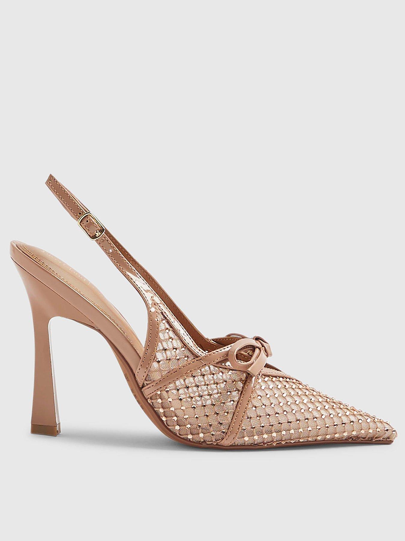 Image 2 of 6 of River Island Mesh Bow Sling Back Shoes - Beige