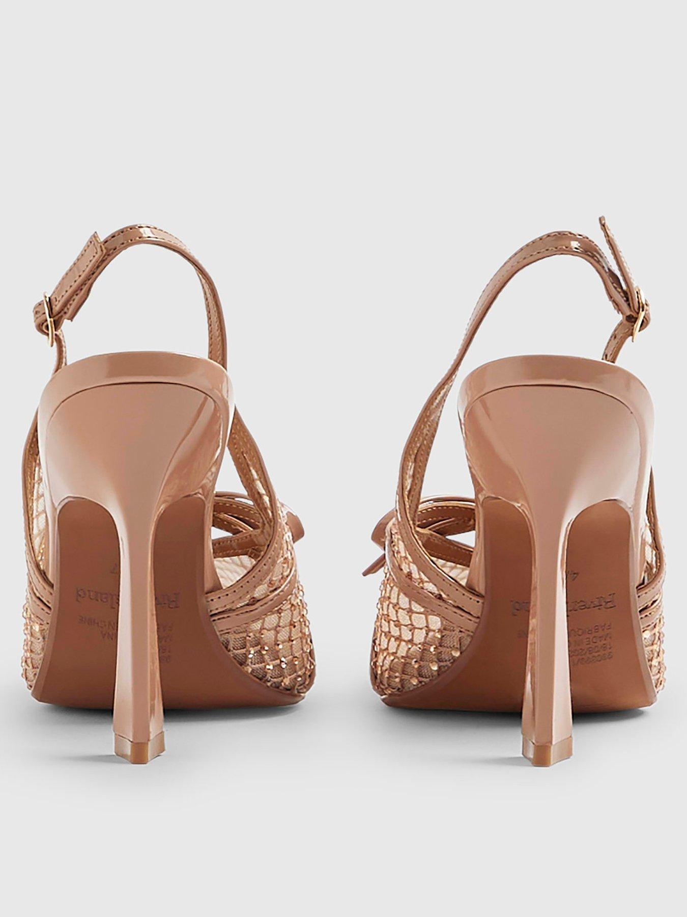 Image 4 of 6 of River Island Mesh Bow Sling Back Shoes - Beige