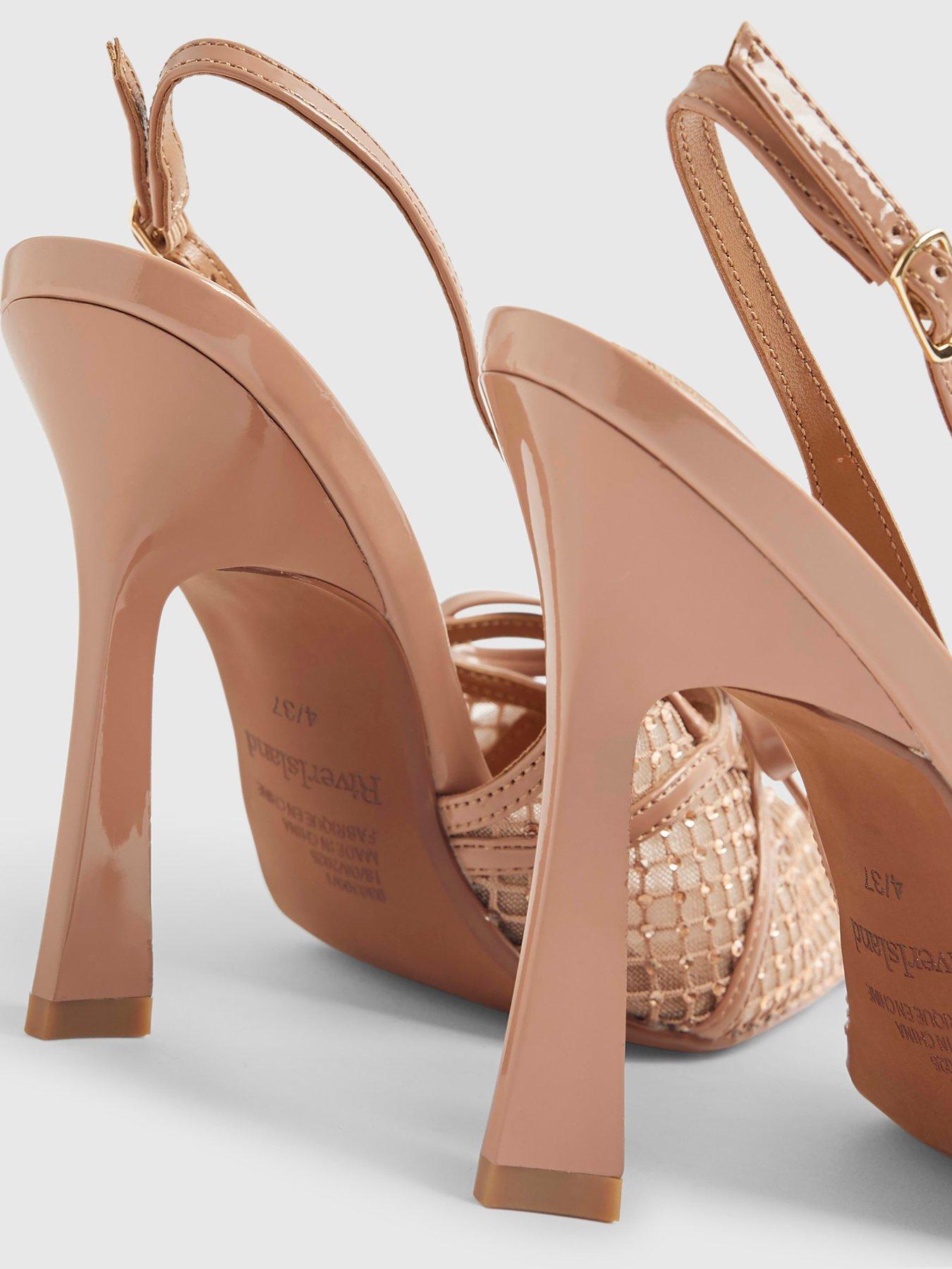 Image 6 of 6 of River Island Mesh Bow Sling Back Shoes - Beige