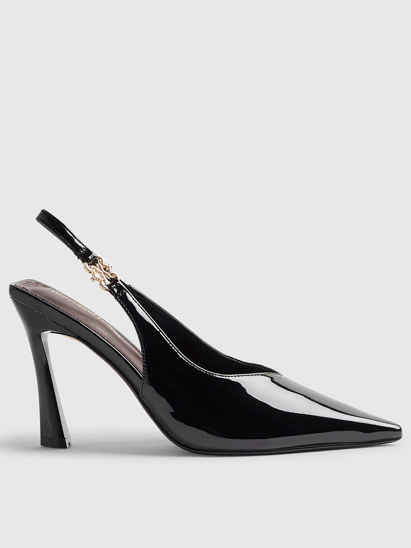 River Island Wide Fit Slingback Patent Logo Court - Black