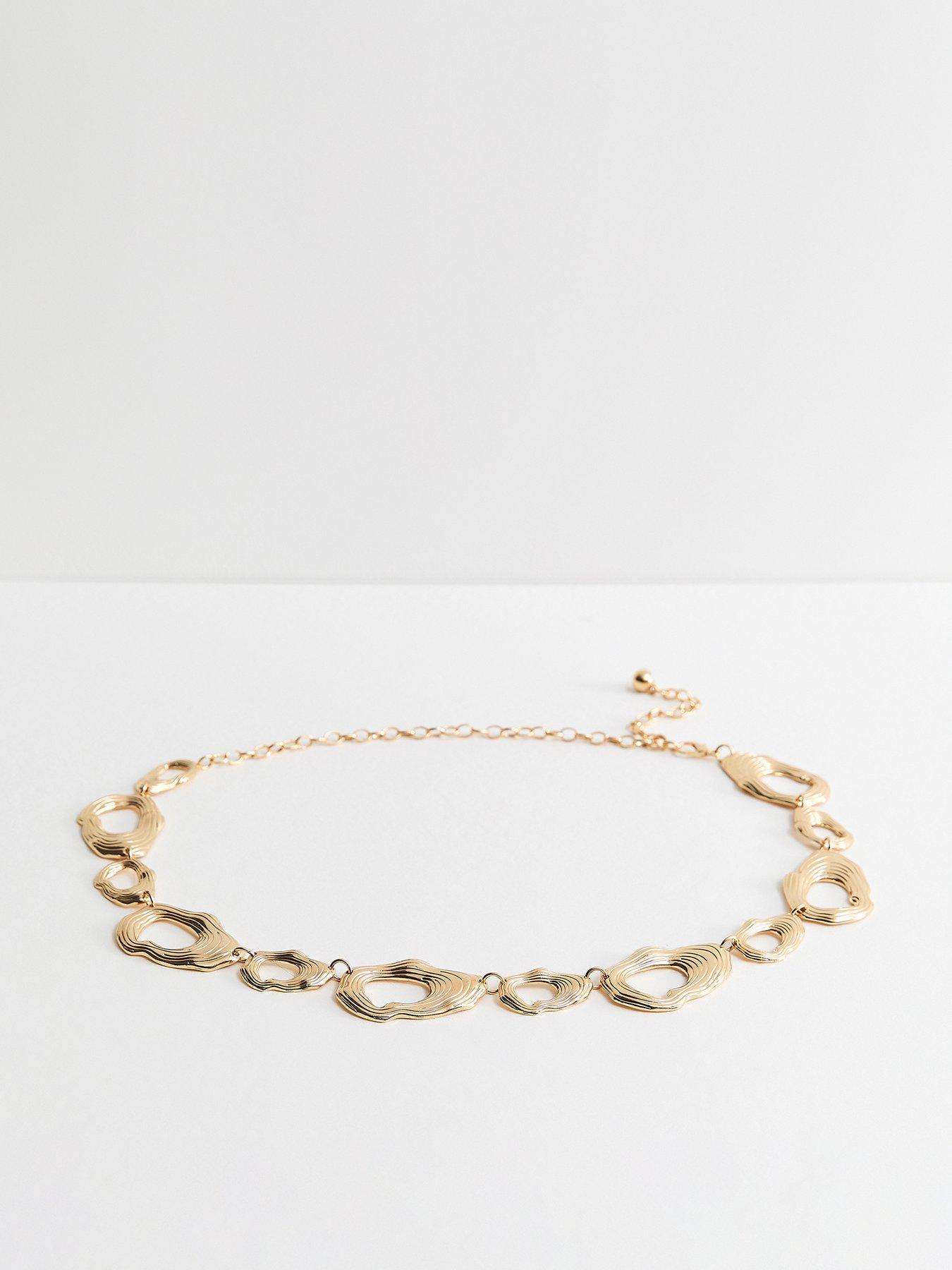 New Look: Tone Irregular Oval Ring Chain Belt - Gold