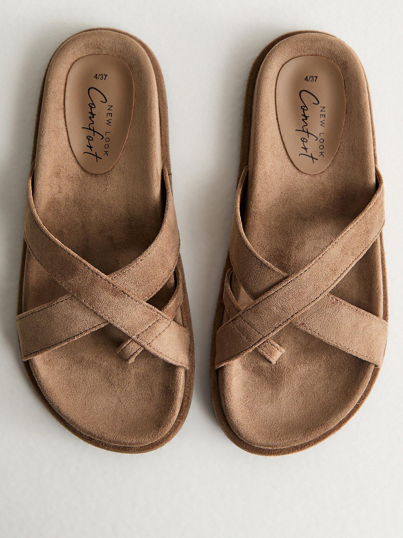 Image 3 of 5 of New Look Faux Suede Toe Loop Flat Sandals - Light Brown