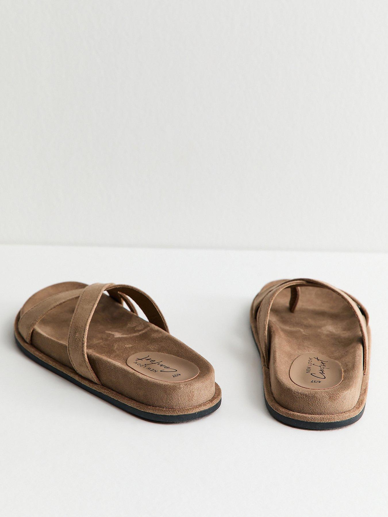 Image 4 of 5 of New Look Faux Suede Toe Loop Flat Sandals - Light Brown