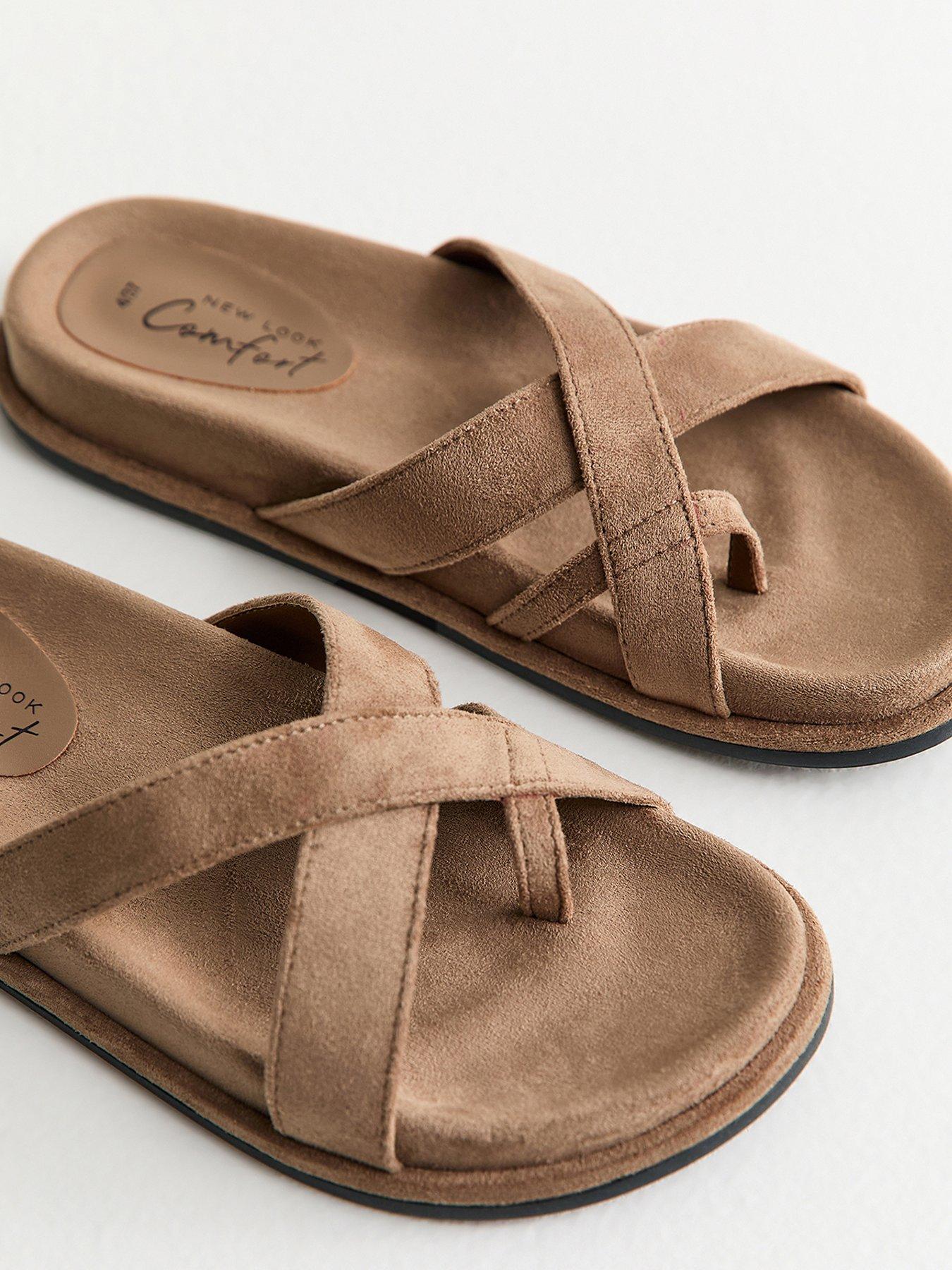 Image 5 of 5 of New Look Faux Suede Toe Loop Flat Sandals - Light Brown