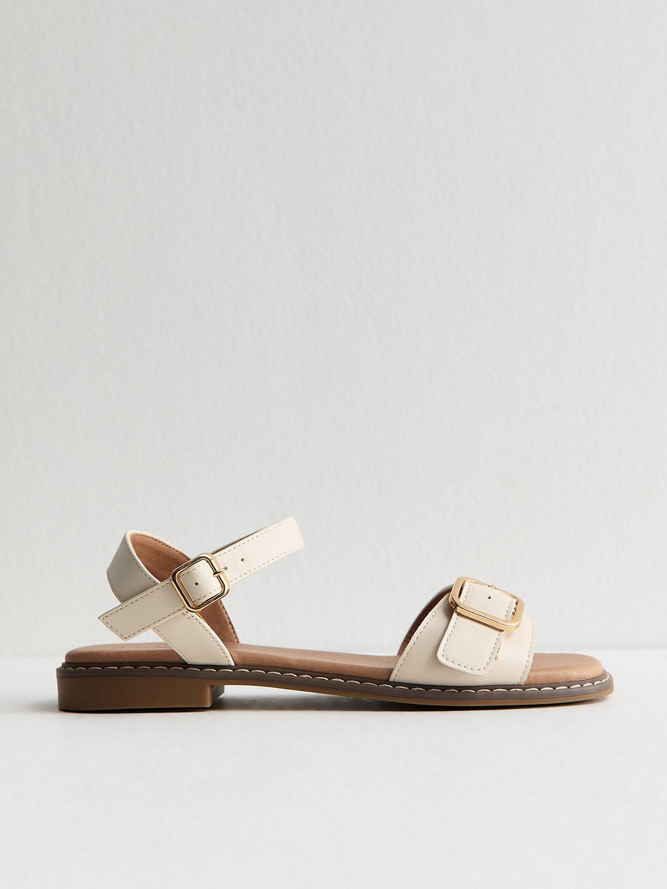 New Look Buckled Strap Faux Leather Sandals - White