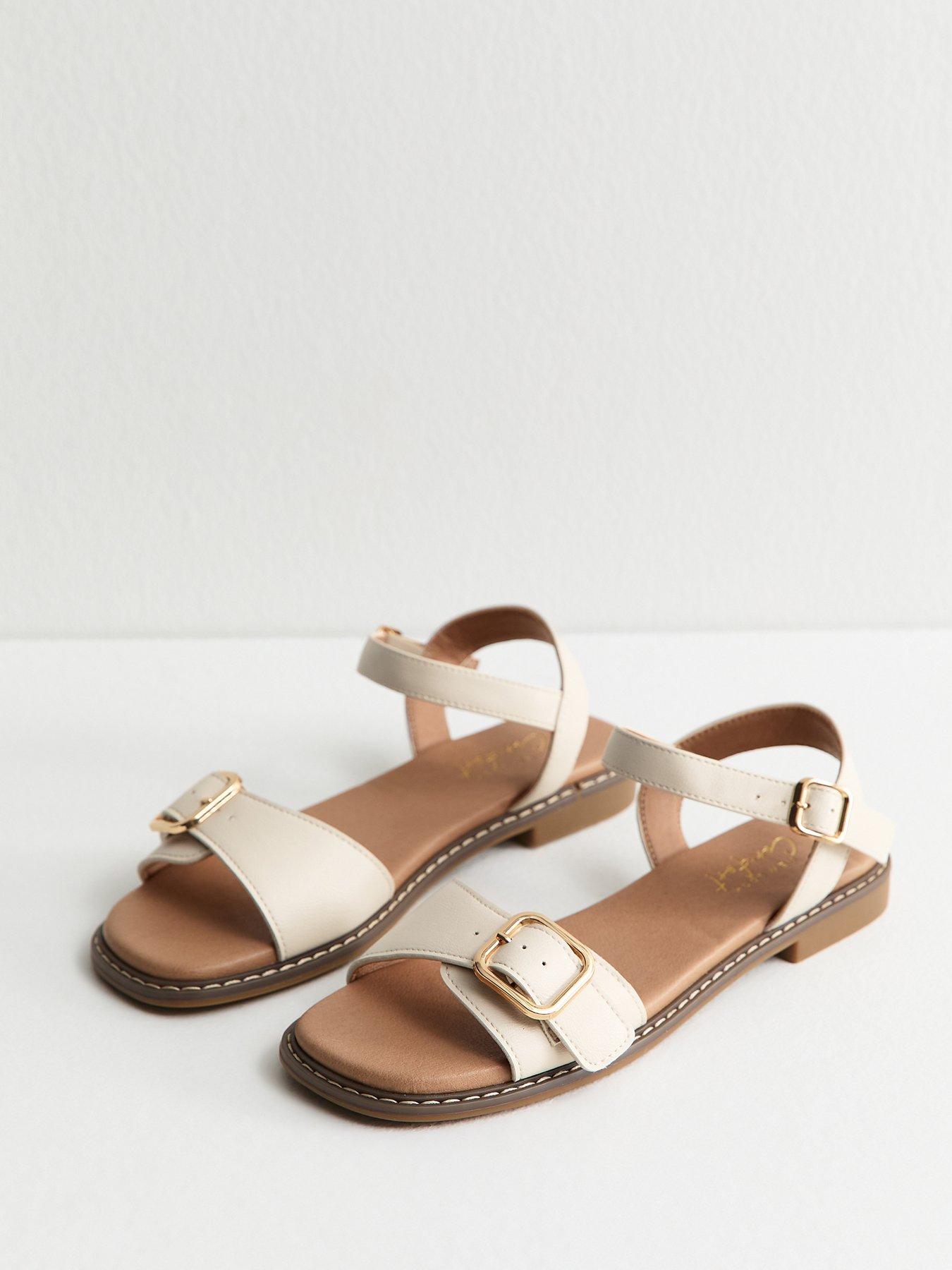 Image 4 of 5 of New Look Buckled Strap Faux Leather Sandals - White