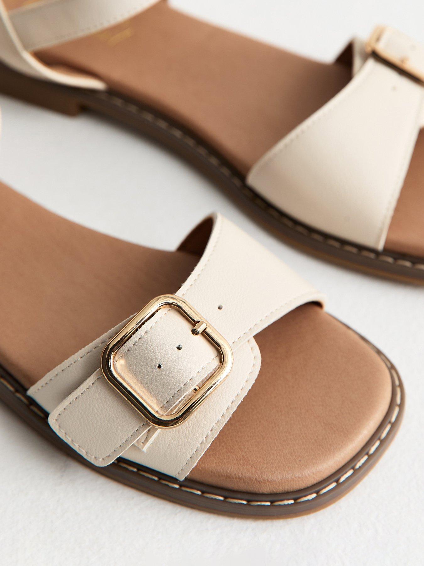 Image 5 of 5 of New Look Buckled Strap Faux Leather Sandals - White