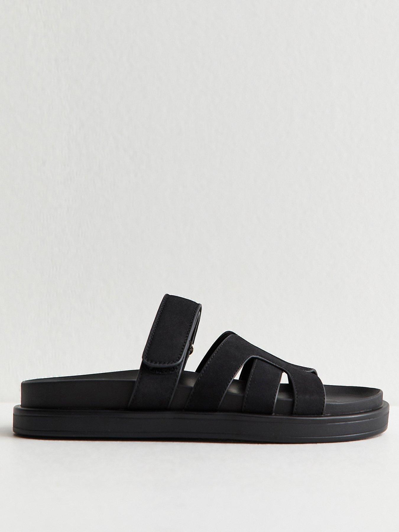 Image 2 of 5 of New Look Black Faux Suede Chunky Interwoven Strap Flat Sandals