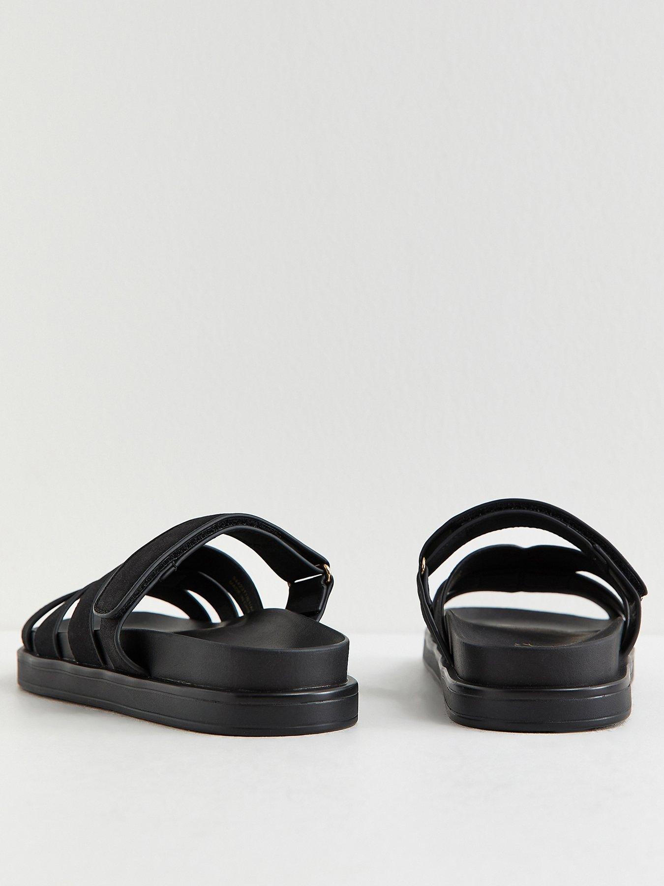 Image 3 of 5 of New Look Black Faux Suede Chunky Interwoven Strap Flat Sandals