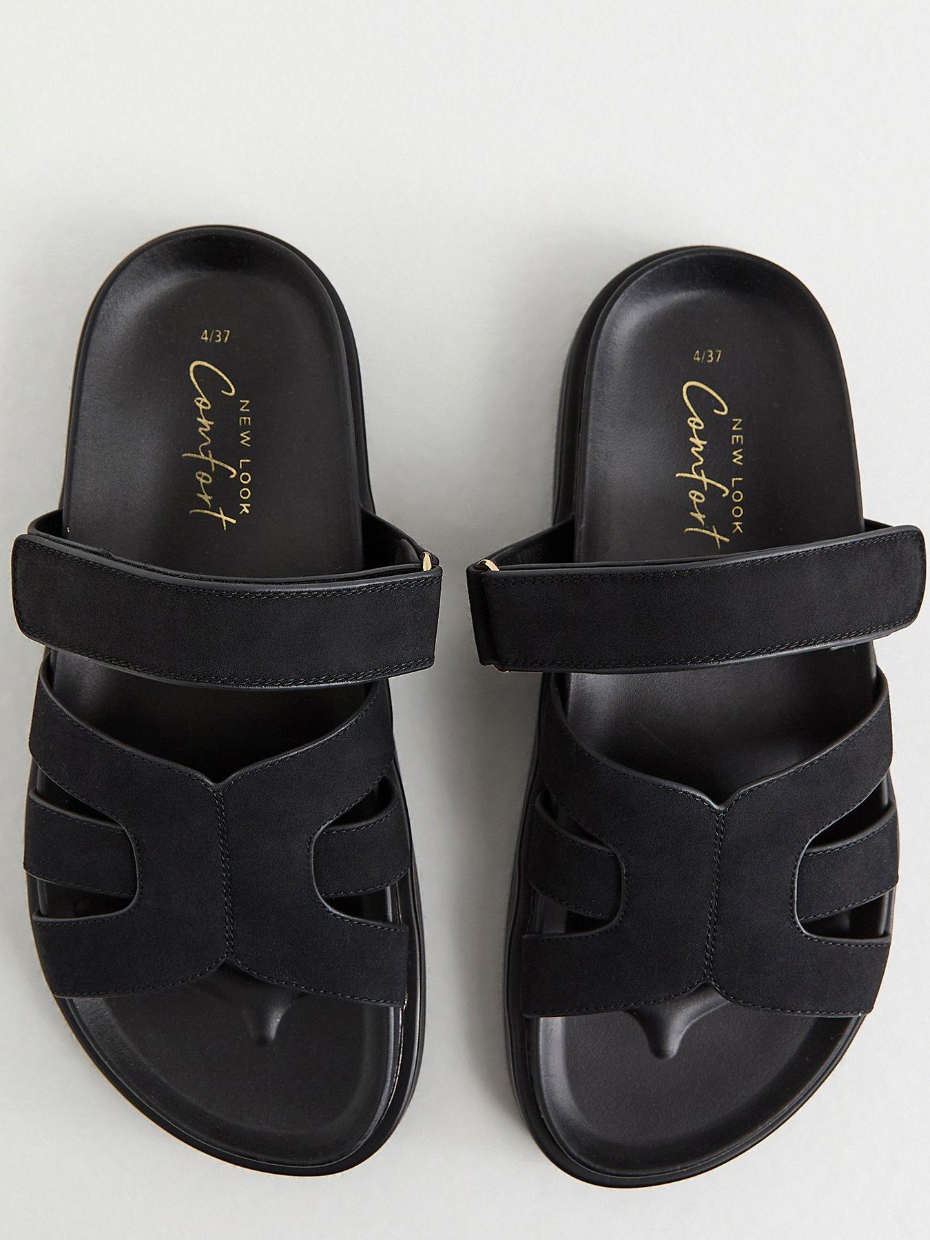 Image 4 of 5 of New Look Black Faux Suede Chunky Interwoven Strap Flat Sandals