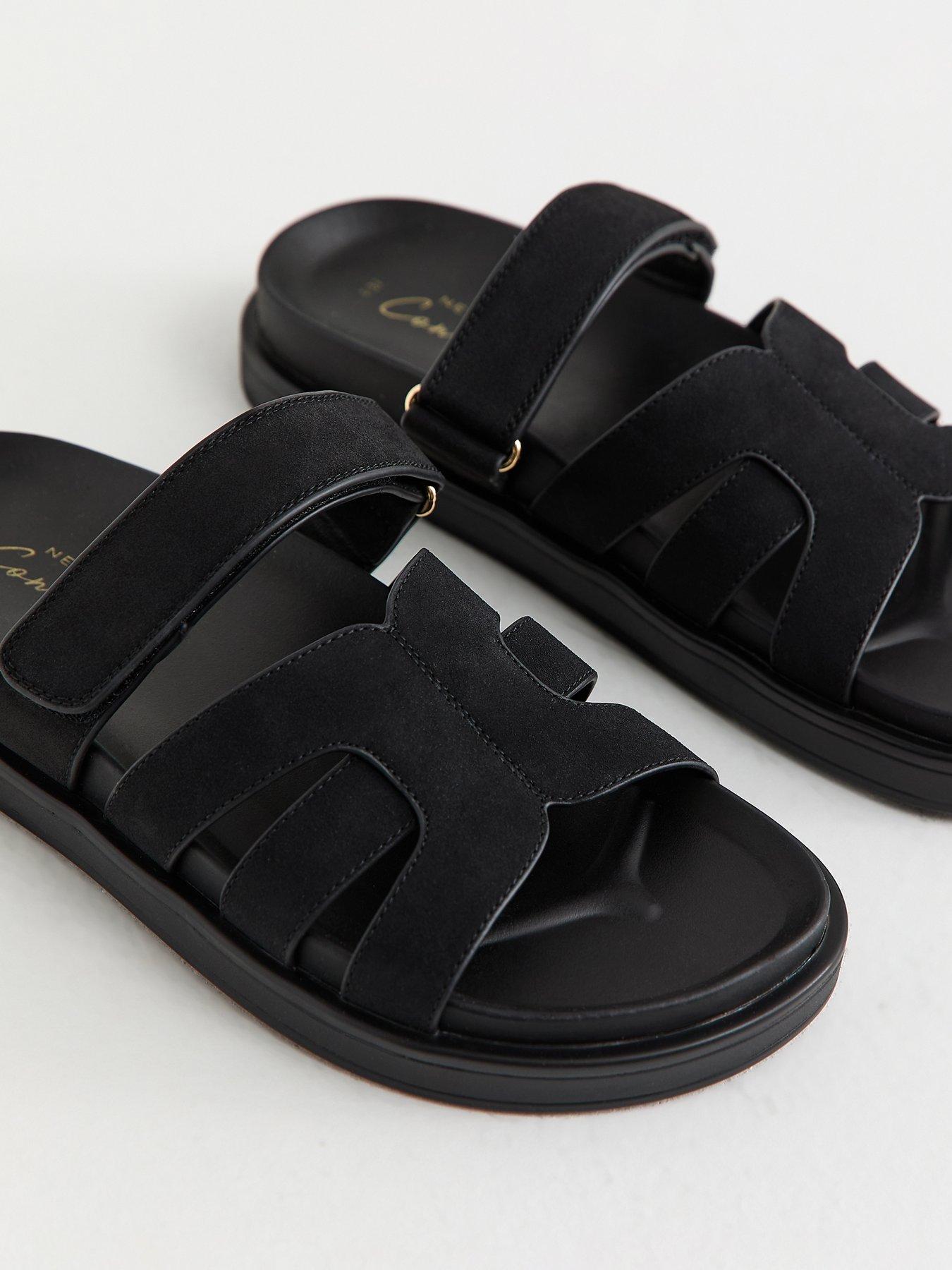 Image 5 of 5 of New Look Black Faux Suede Chunky Interwoven Strap Flat Sandals