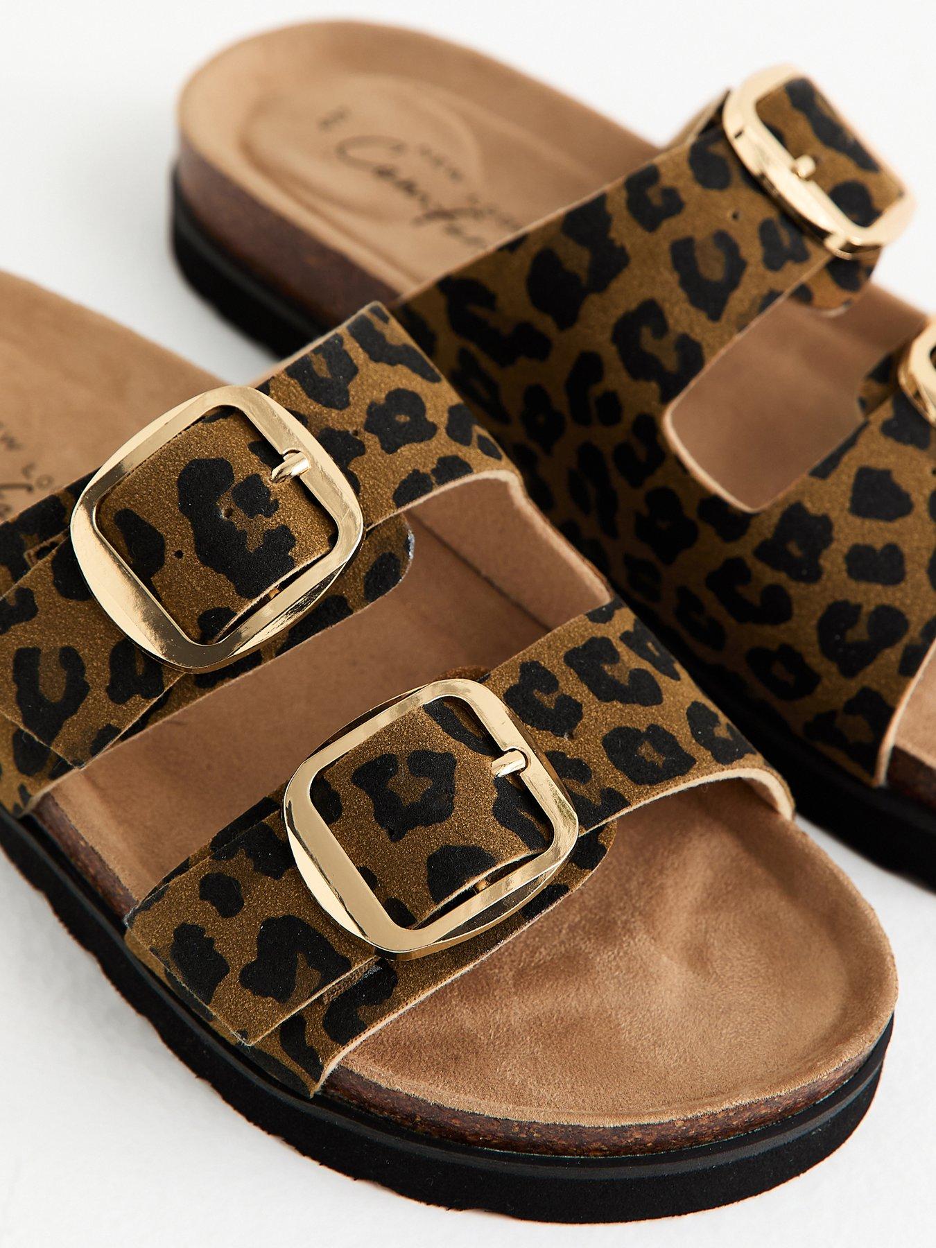 Image 5 of 6 of New Look Brown Animal Print Cork Sole Double Strap Mule Sandals - Brown