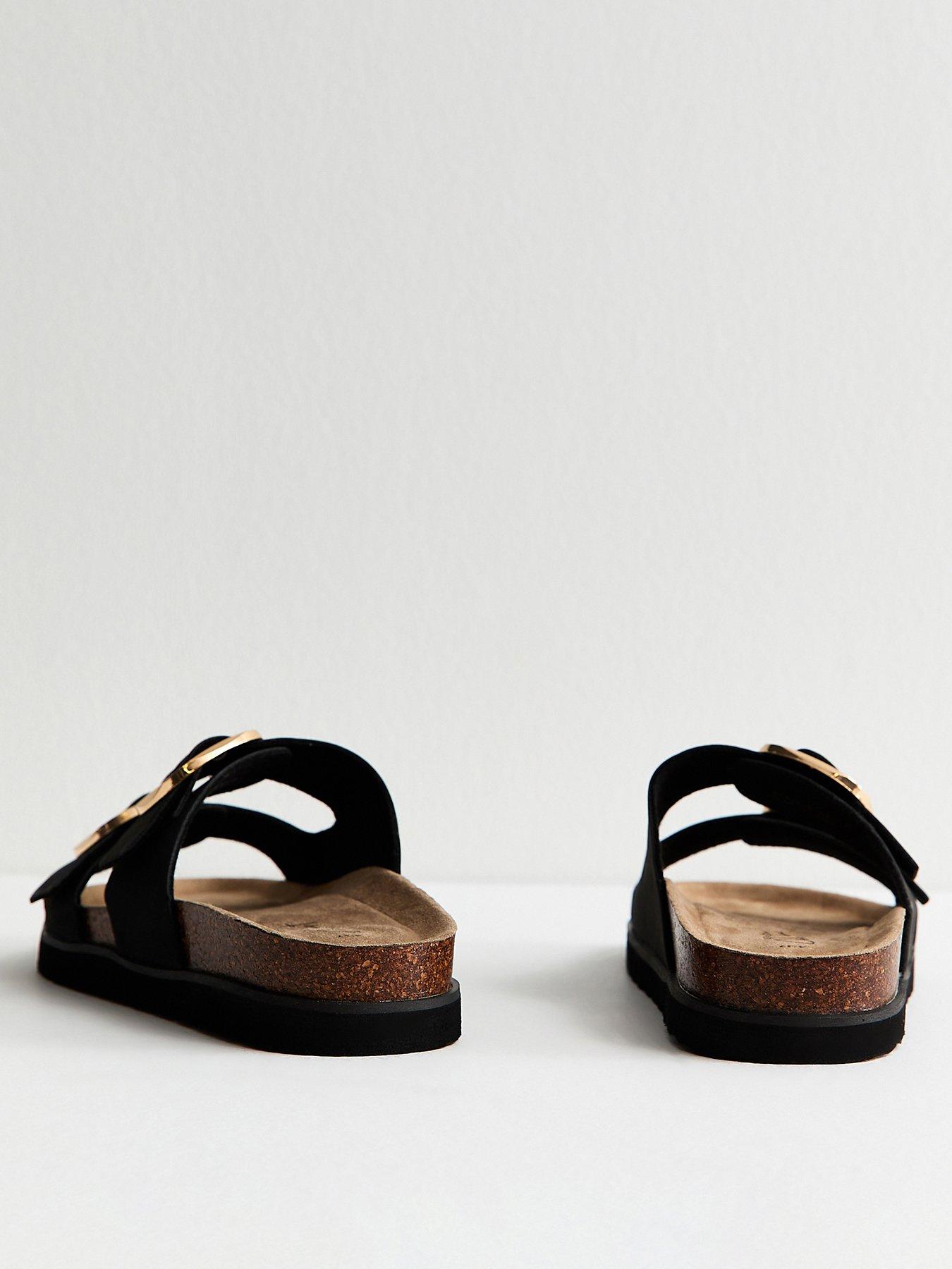 Image 3 of 5 of New Look Black Cork Sole Double Strap Mule Sandals