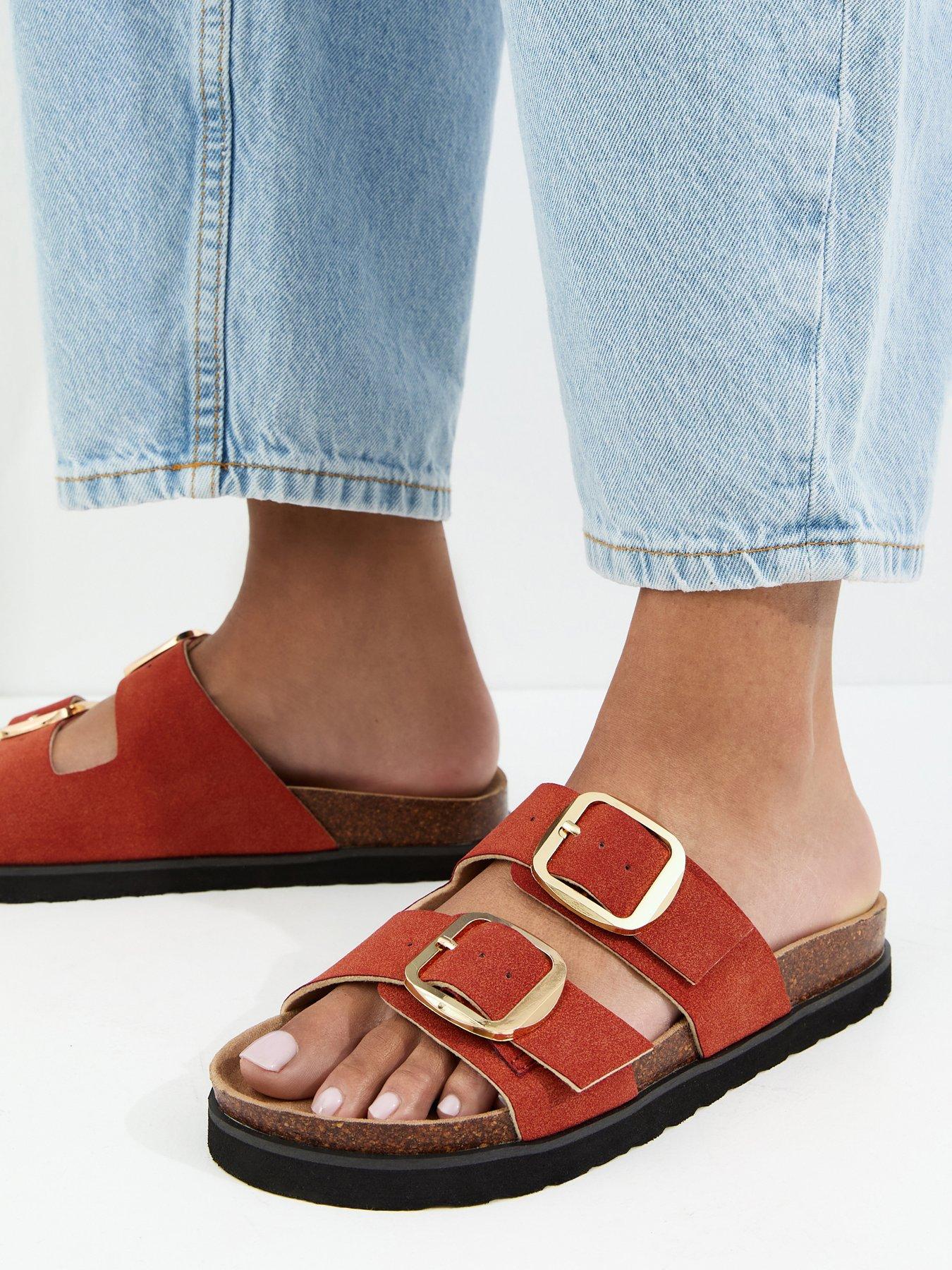 New Look Rust Cork Sole Double Strap Mule Sandals
