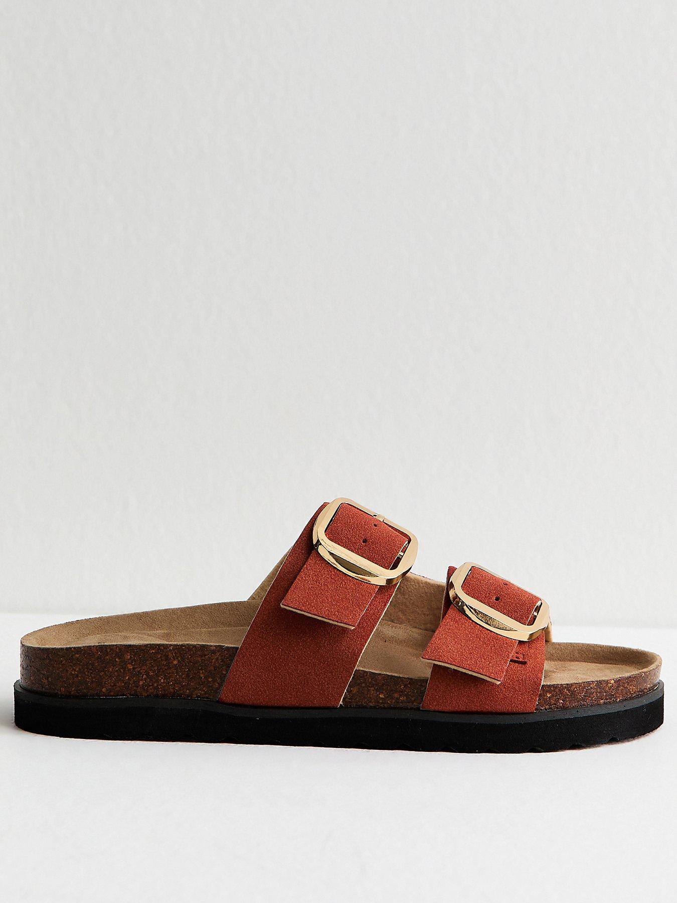 Image 2 of 5 of New Look Rust Cork Sole Double Strap Mule Sandals