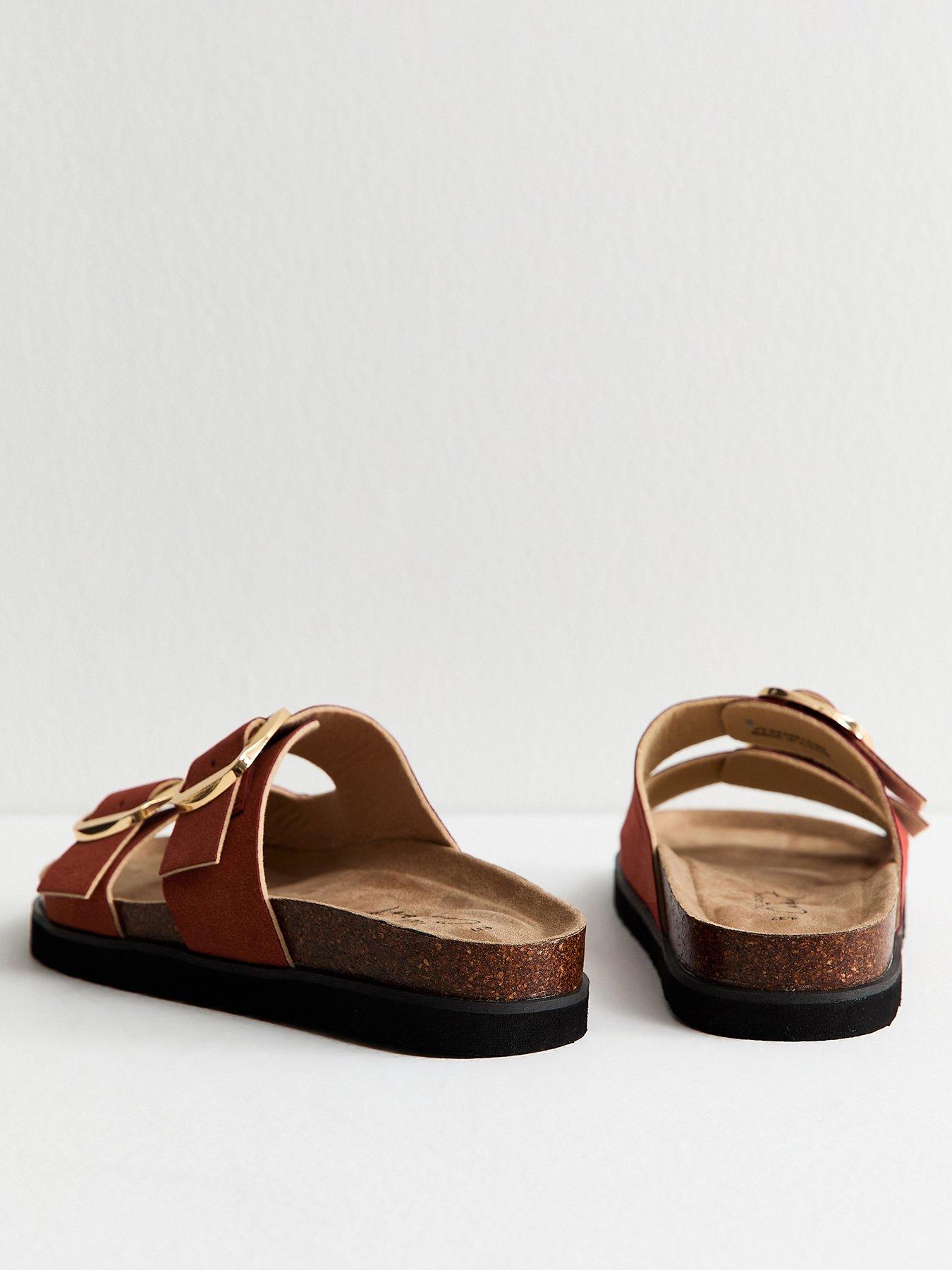 Image 3 of 5 of New Look Rust Cork Sole Double Strap Mule Sandals