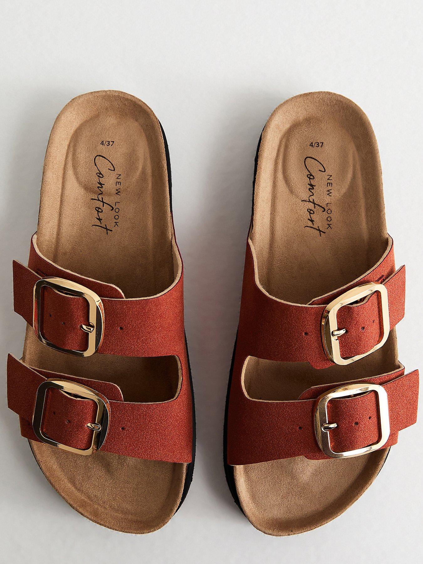 Image 4 of 5 of New Look Rust Cork Sole Double Strap Mule Sandals
