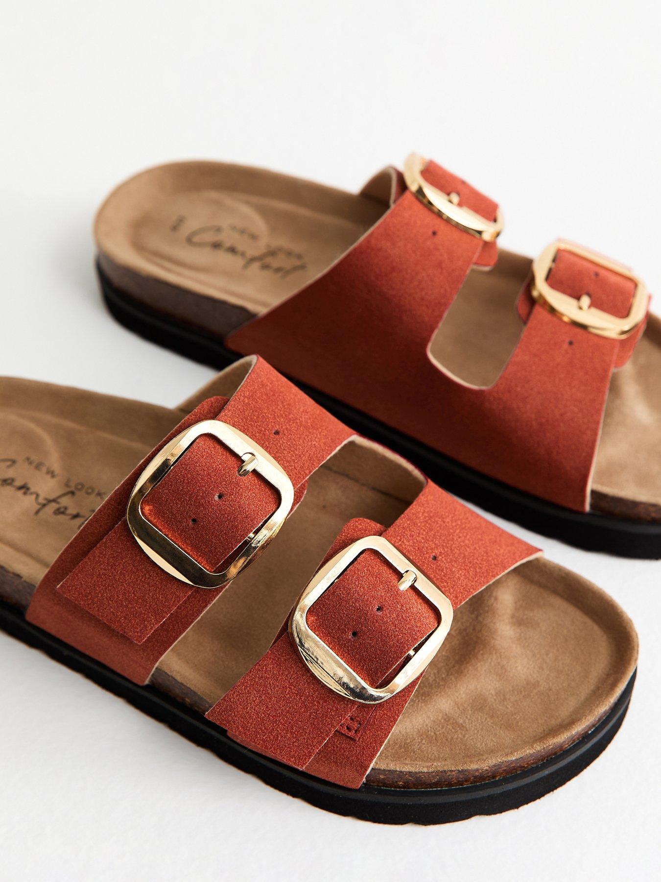 Image 5 of 5 of New Look Rust Cork Sole Double Strap Mule Sandals