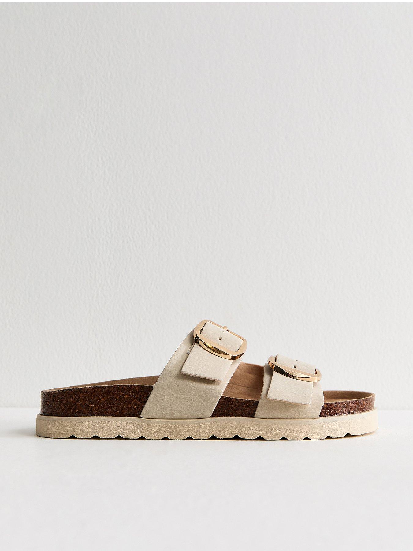 New Look Off White Cork Sole Double Strap Mule Sandals