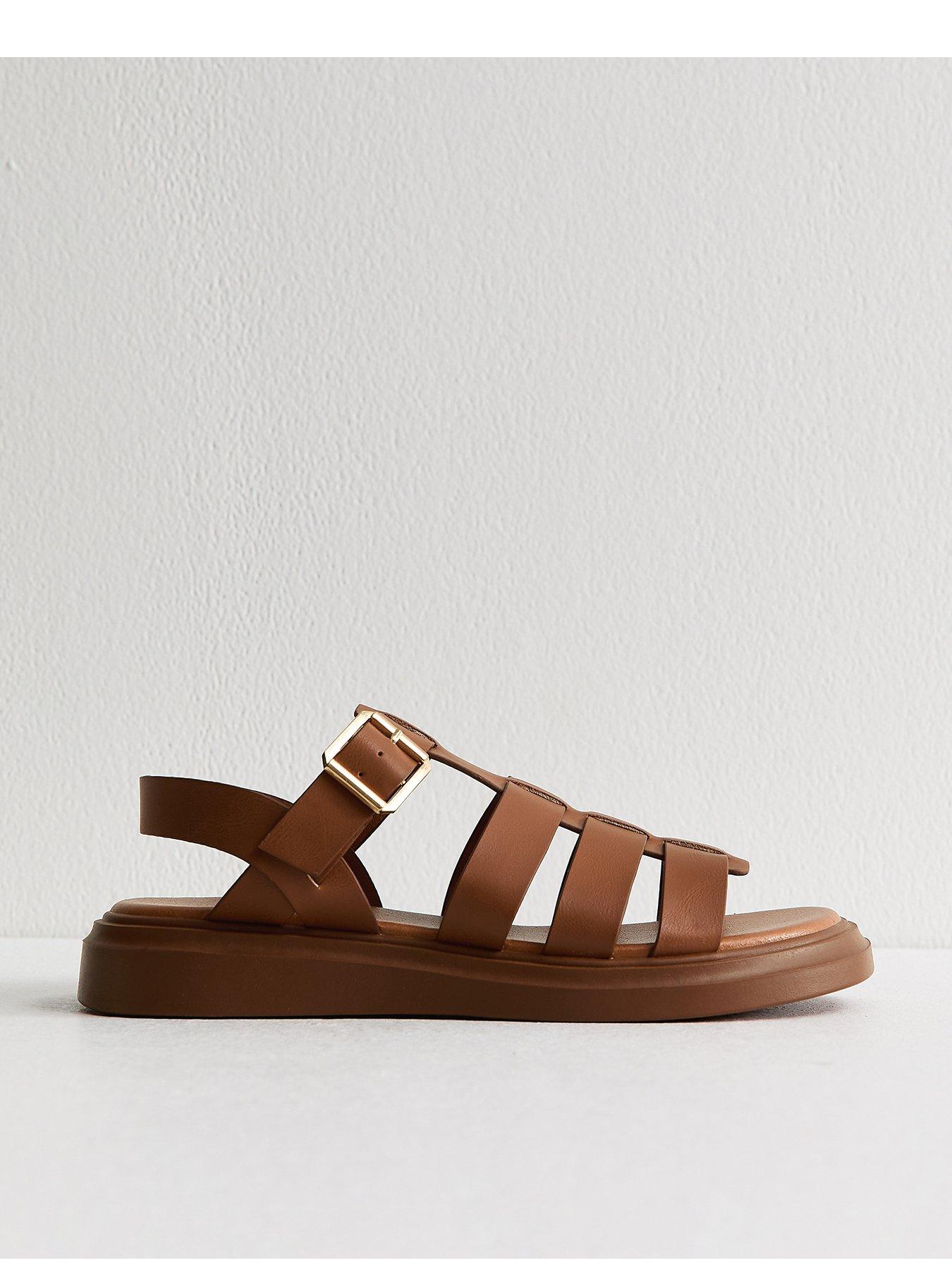 New Look Wide Fit Tan Faux Leather Chunky Gladiator Sandals