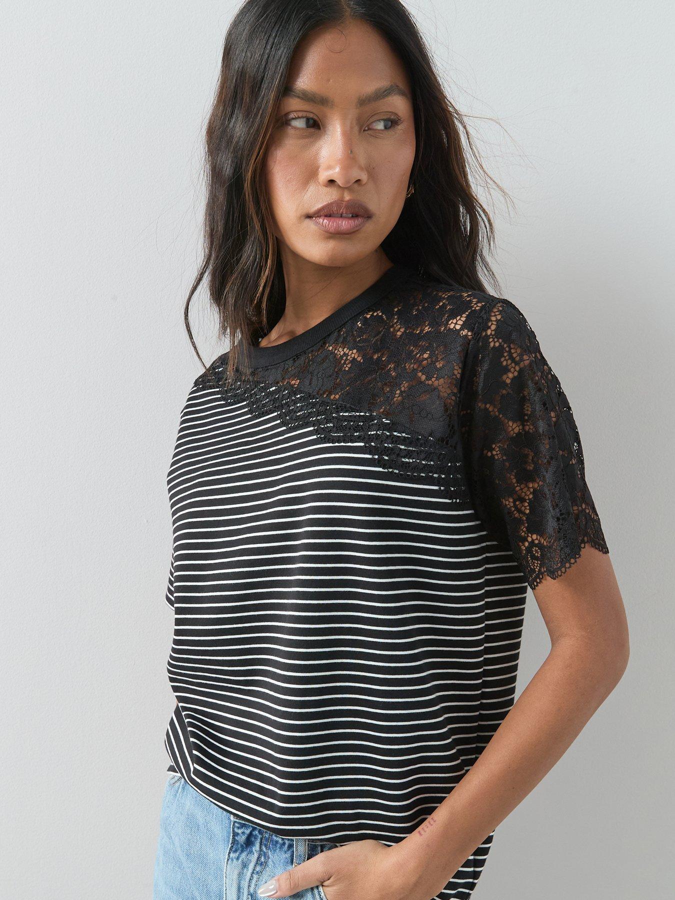 The Very Collection Lace Detail Stripe T-Shirt - Multi
