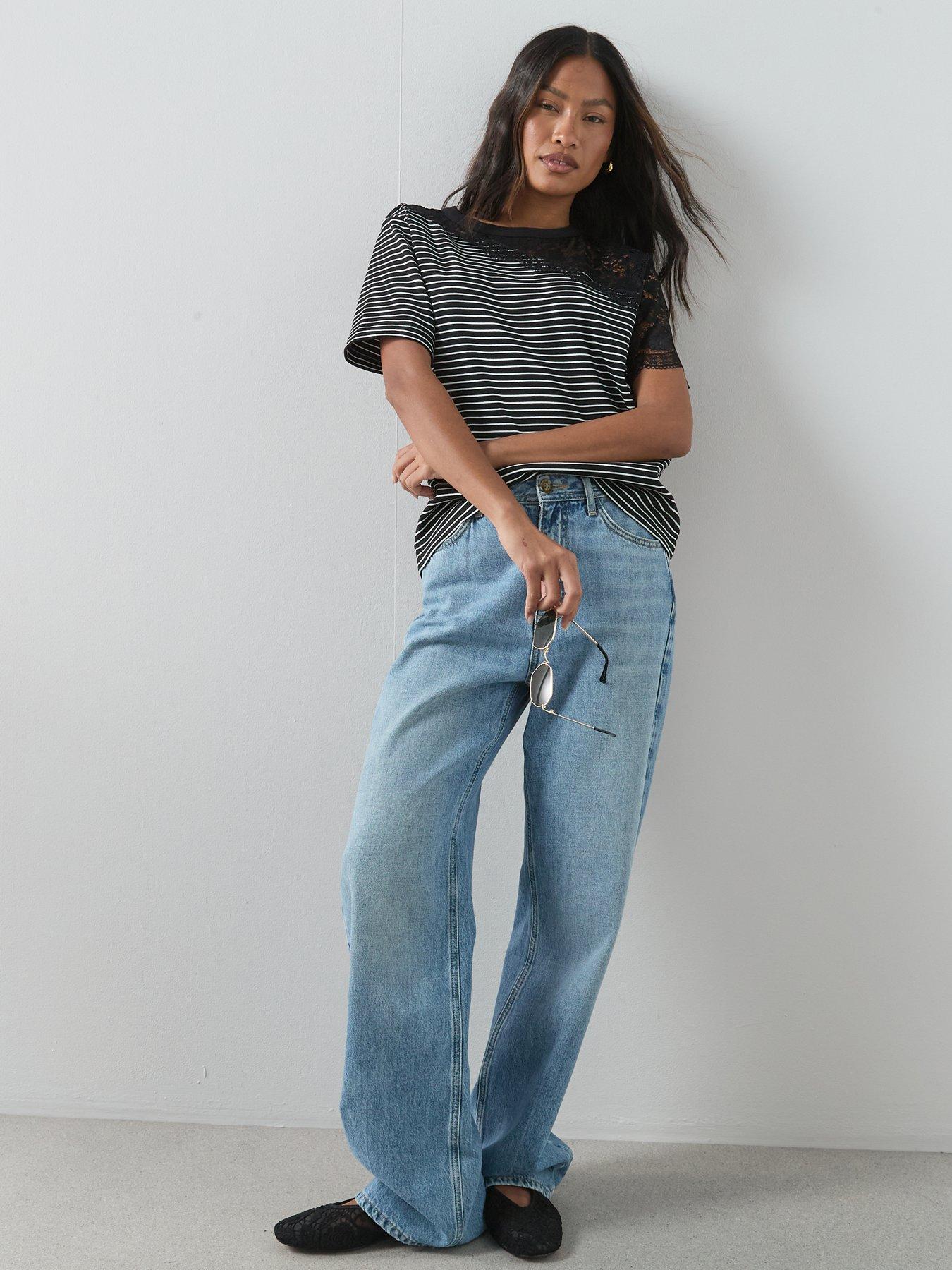 Image 6 of 6 of The Very Collection Lace Detail Stripe T-Shirt - Multi