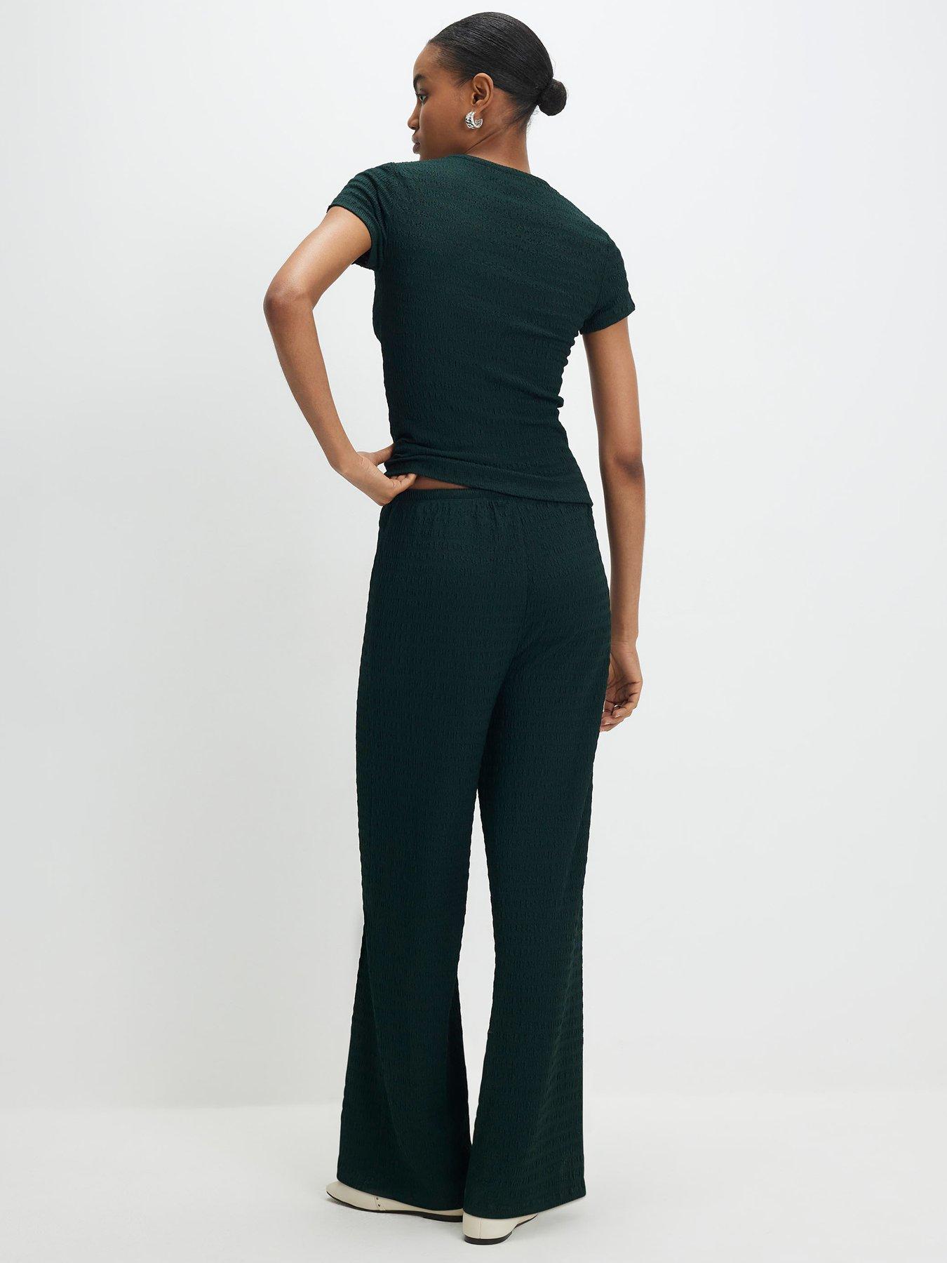 Image 2 of 4 of River Island Texture Wide Leg Trouser - Green