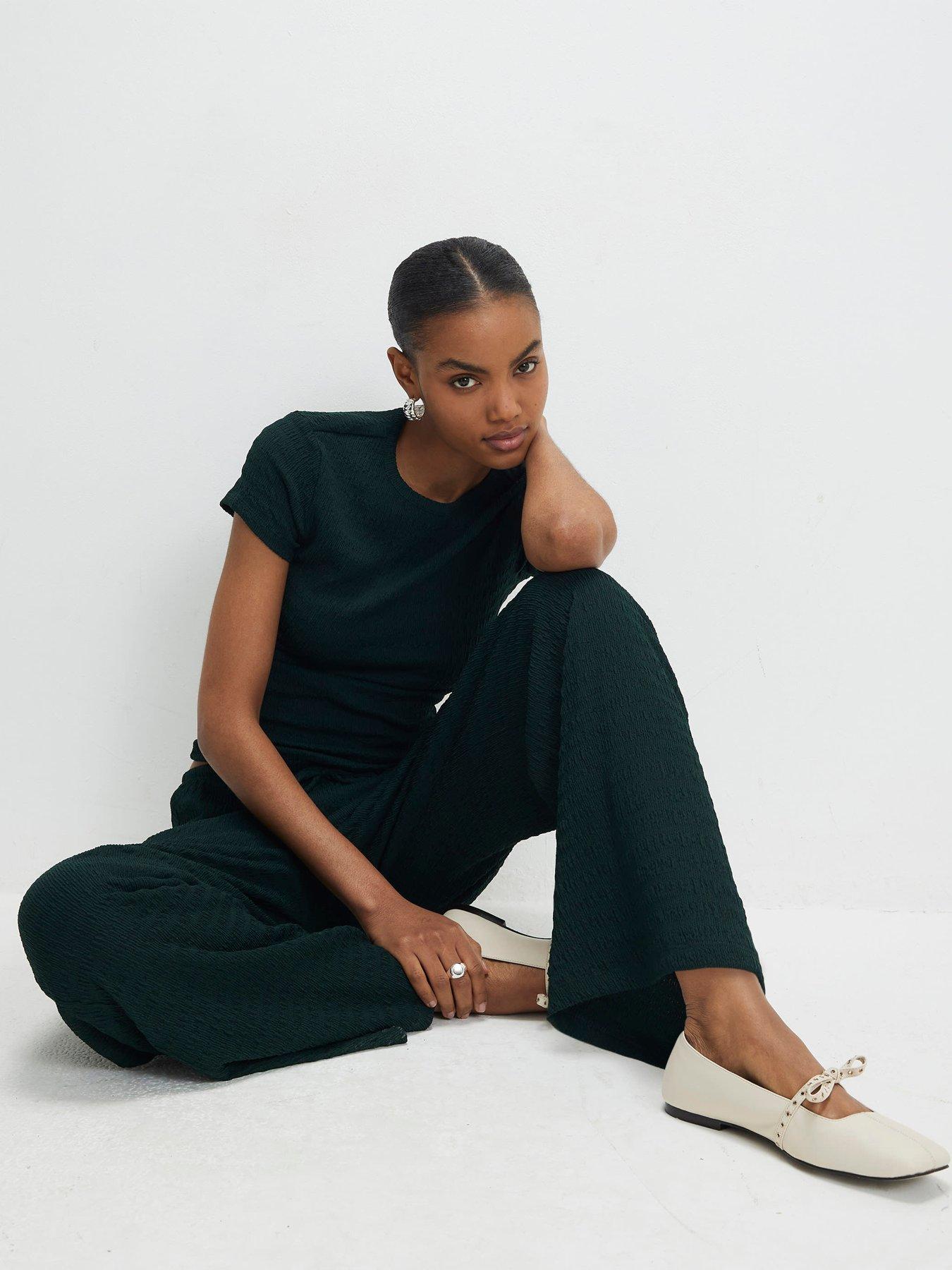 Image 3 of 4 of River Island Texture Wide Leg Trouser - Green