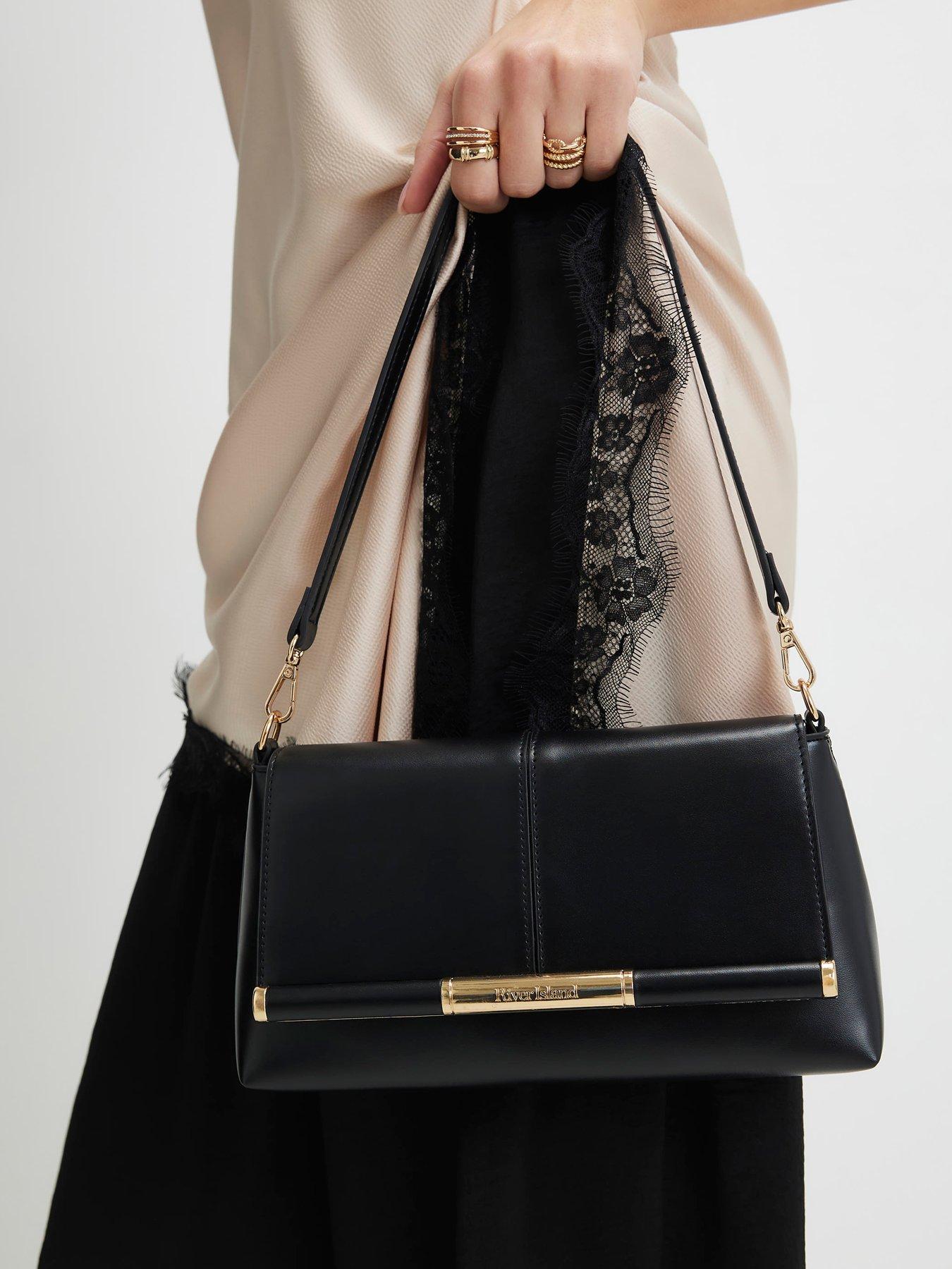 River Island: Bar Front Clutch Bag - Black
