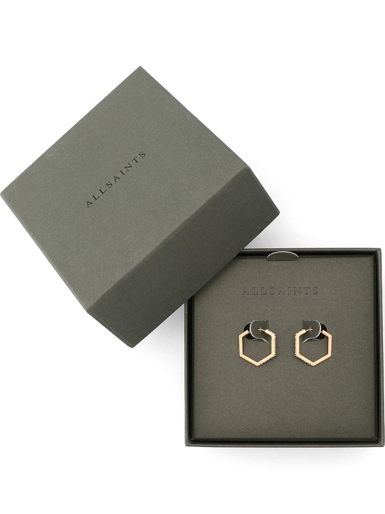 Image 1 of 4 of AllSaints Hex Huggie Earrings - Gold