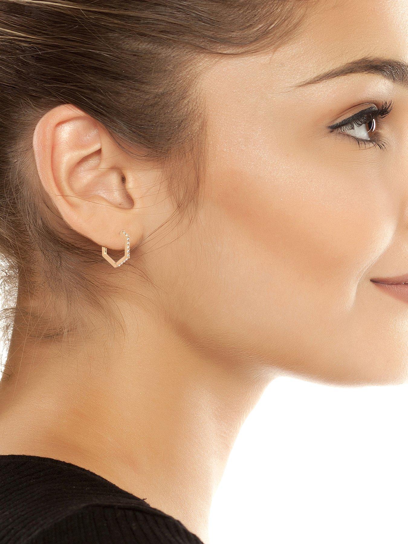 Image 3 of 4 of AllSaints Hex Huggie Earrings - Gold