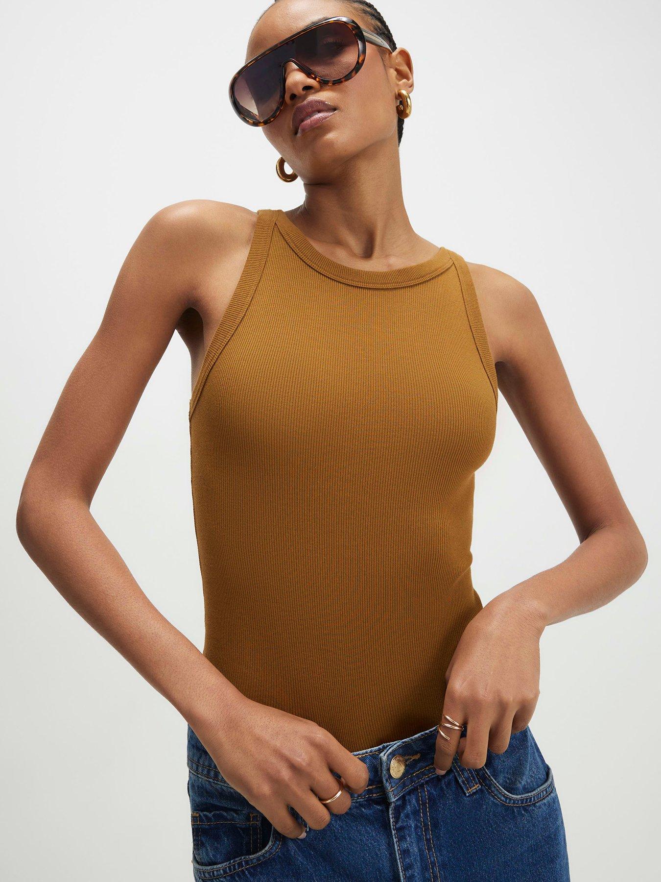 River Island Short Rib Strappy Tank - Brown