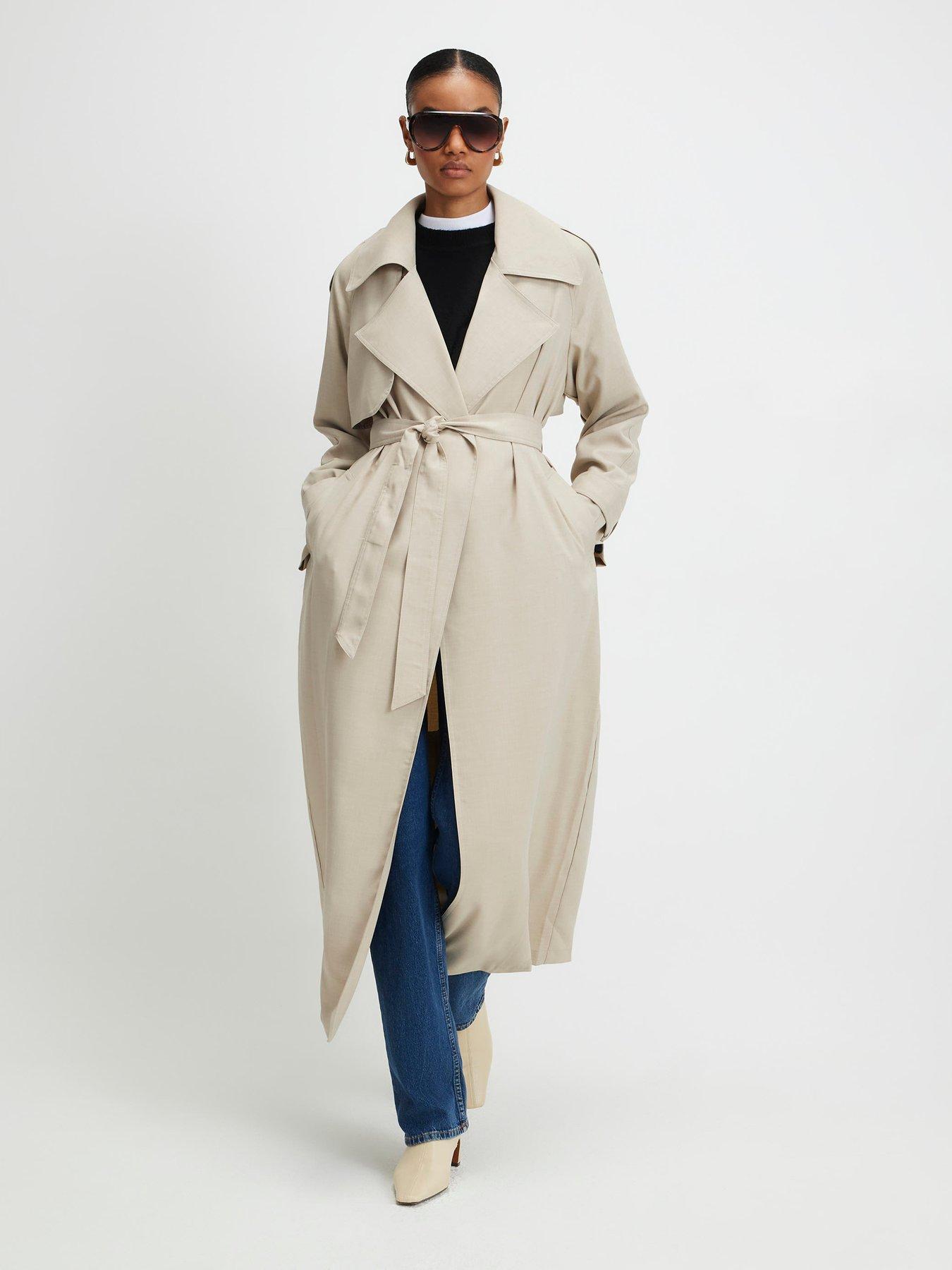 River Island Collared Long Sleeve Trench Coat- Cream