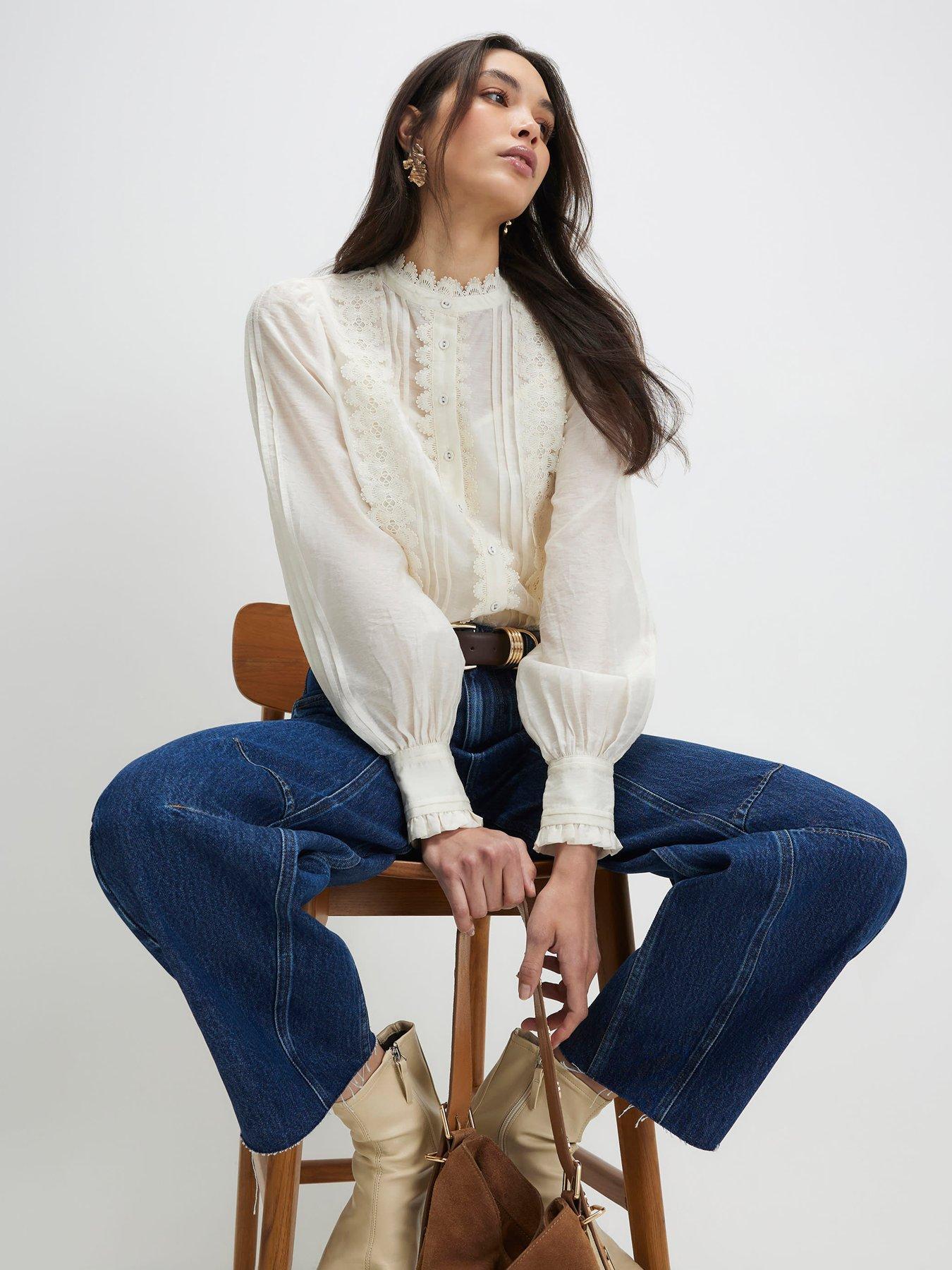 River Island Long Sleeve Broderie Shirt - White