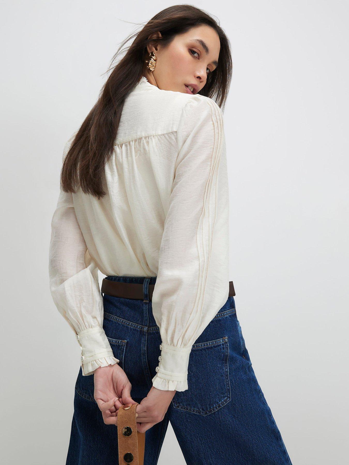 Image 2 of 4 of River Island Long Sleeve Broderie Shirt - White