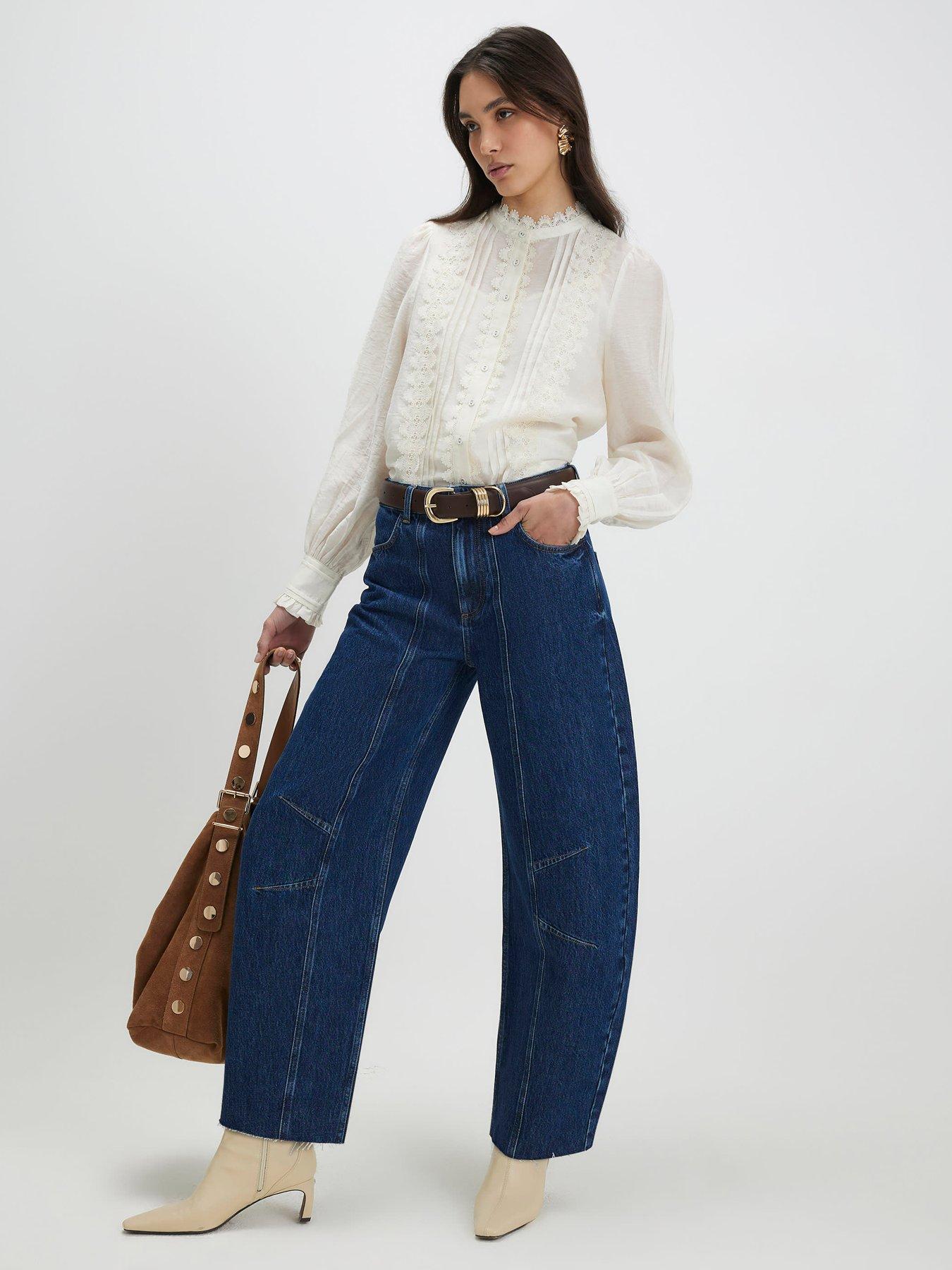 Image 3 of 4 of River Island Long Sleeve Broderie Shirt - White