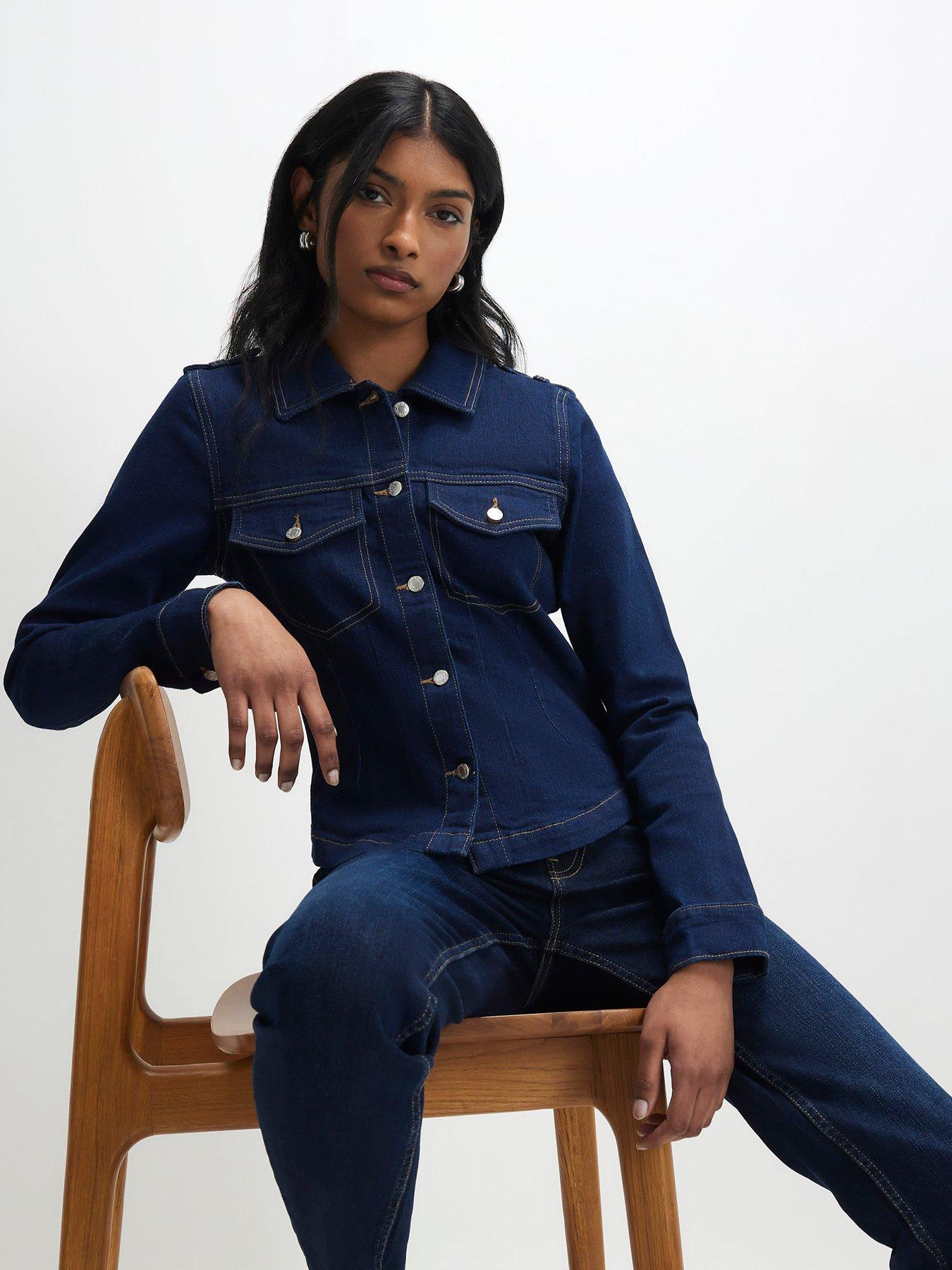 River Island: Jane Long Sleeve Fitted Denim Jacket - Blue