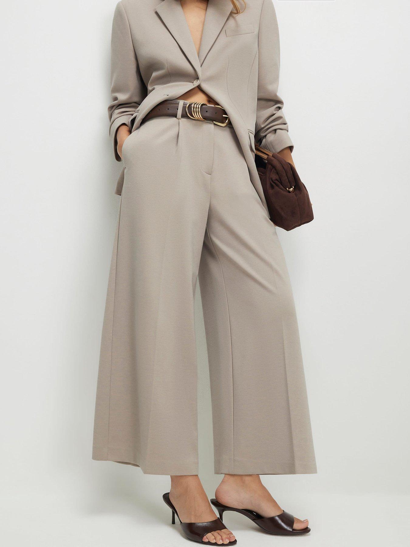 River Island Premium Cropped Wide Leg Trousers - Cream