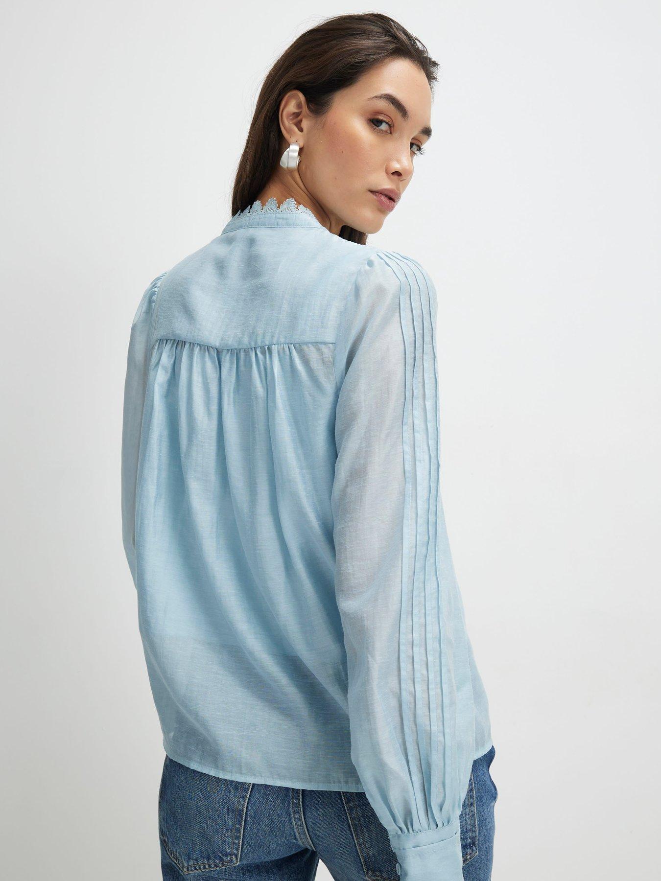 Image 2 of 4 of River Island Long Sleeve Broderie Shirt - Blue