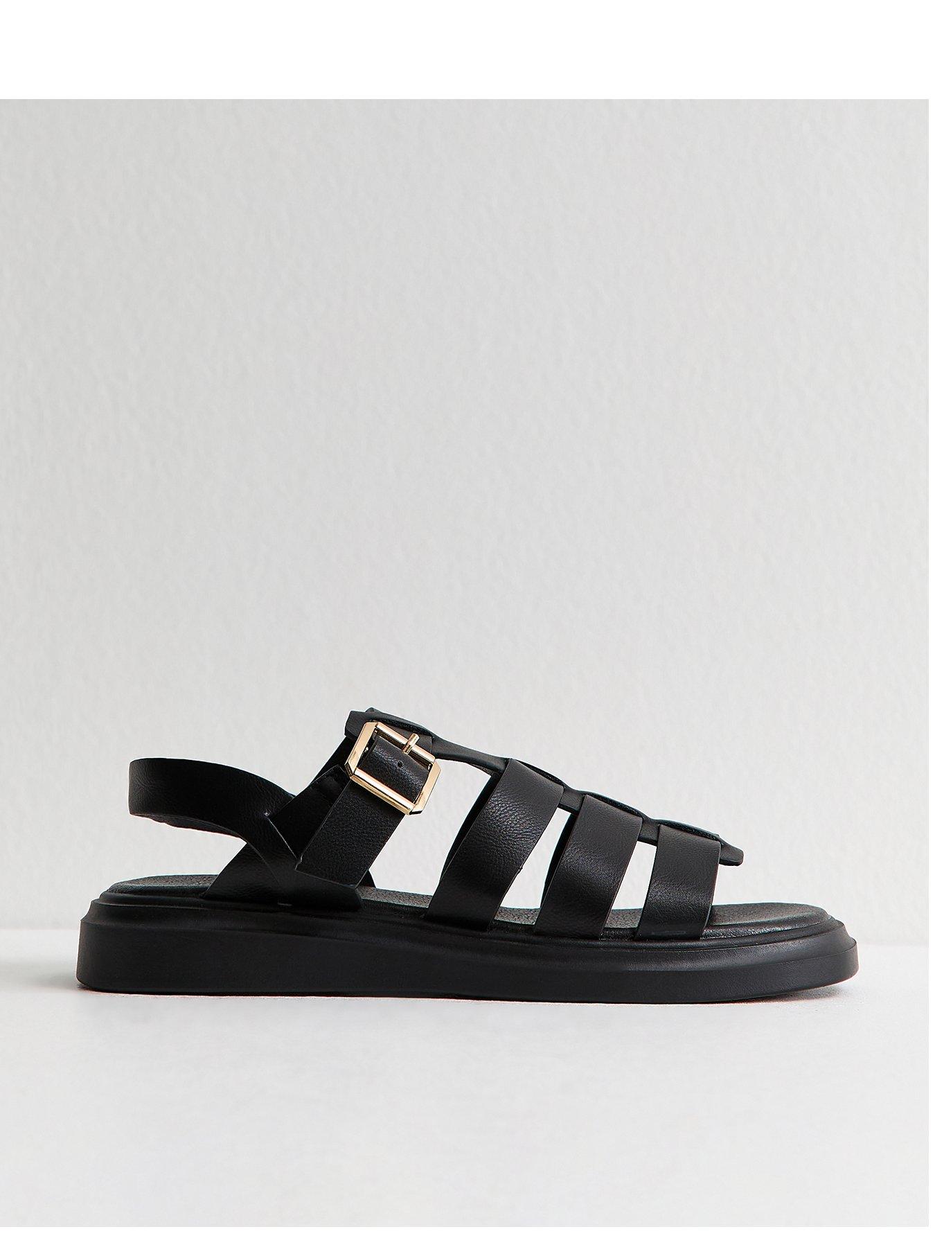 New Look: Wide Fit Faux Leather Chunky Gladiator Sandals - Black