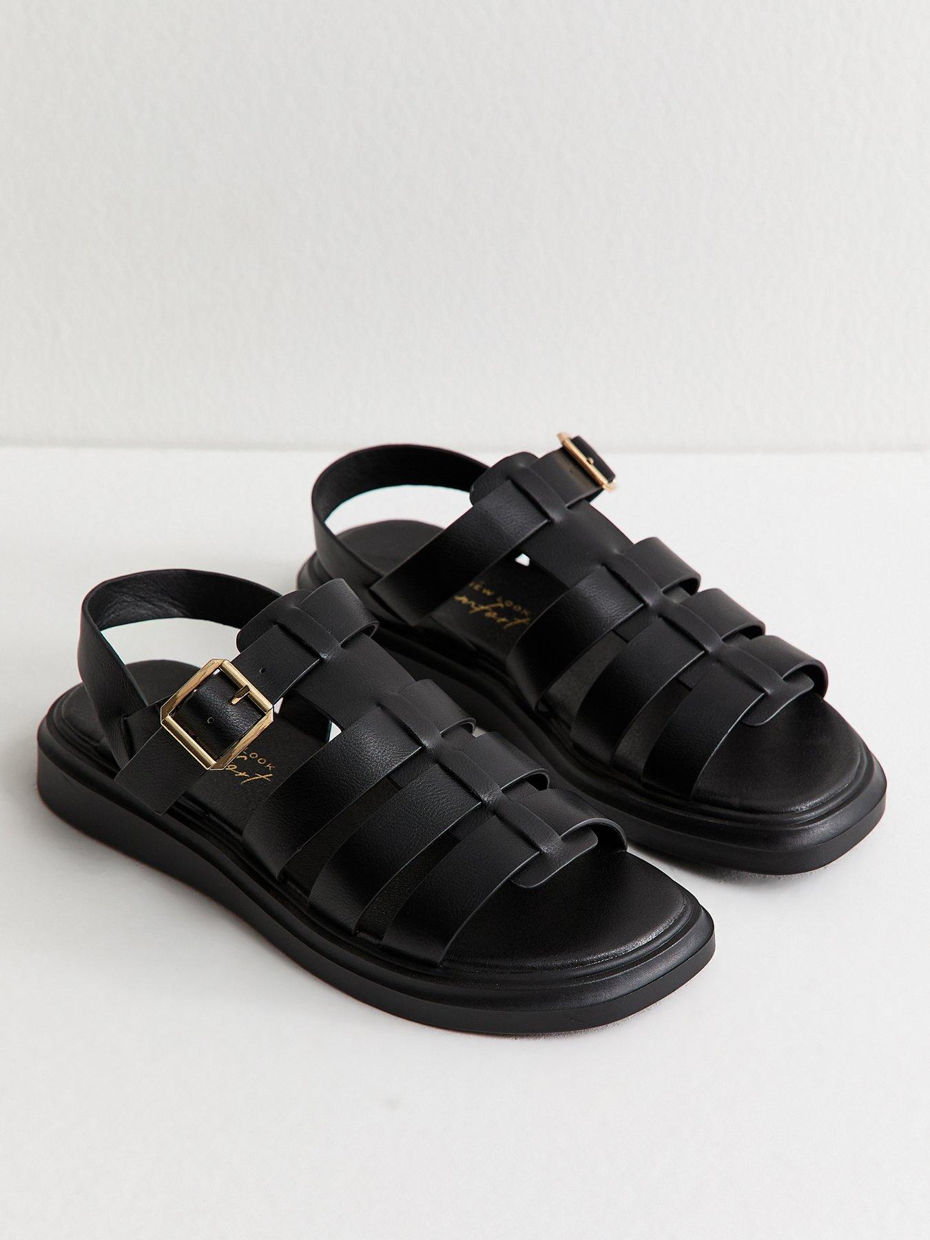 New Look Wide Fit Faux Leather Chunky Gladiator Sandals - Black | Very