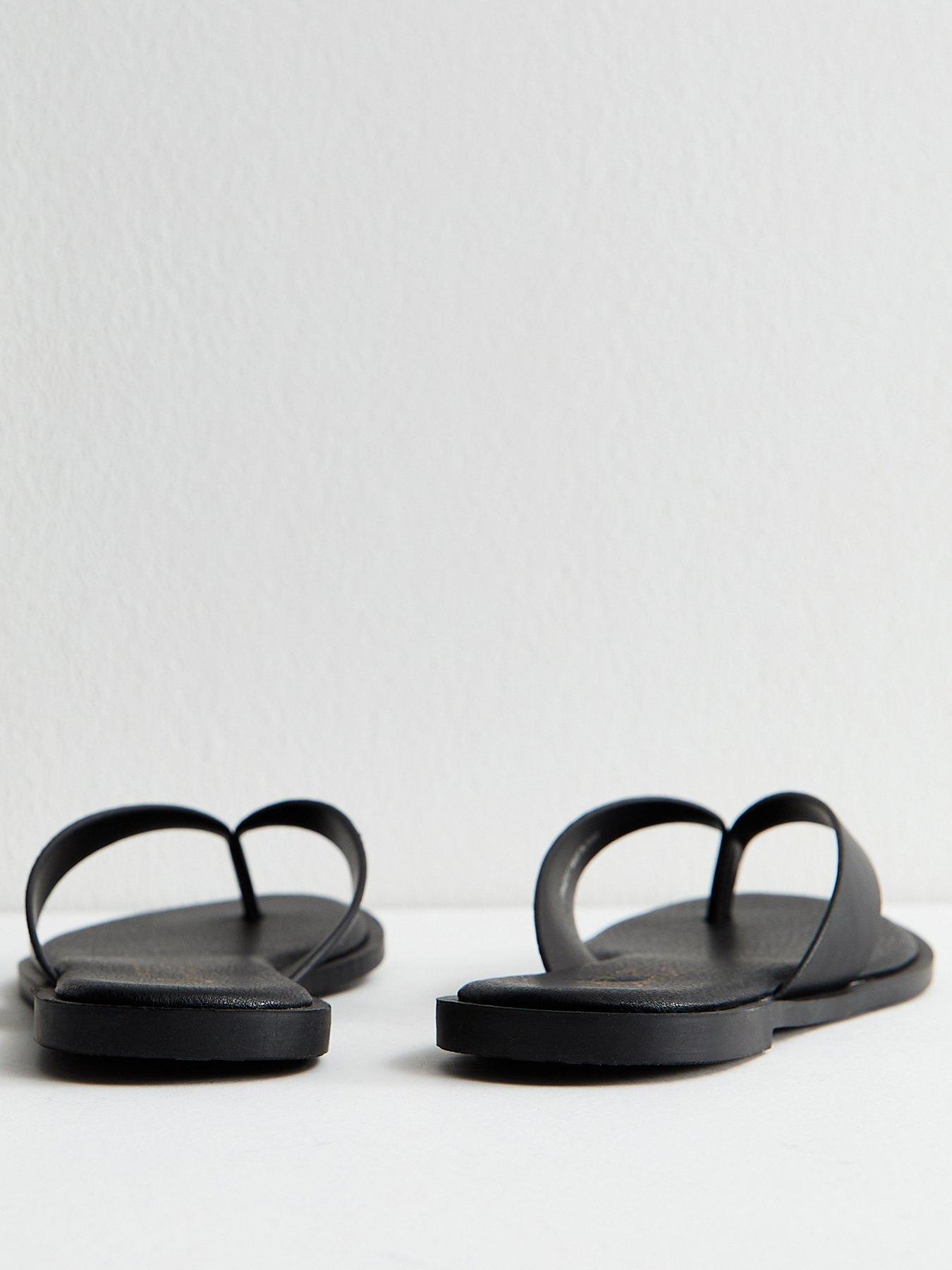 New Look Faux Leather Toe Post Sandals - Black | Very